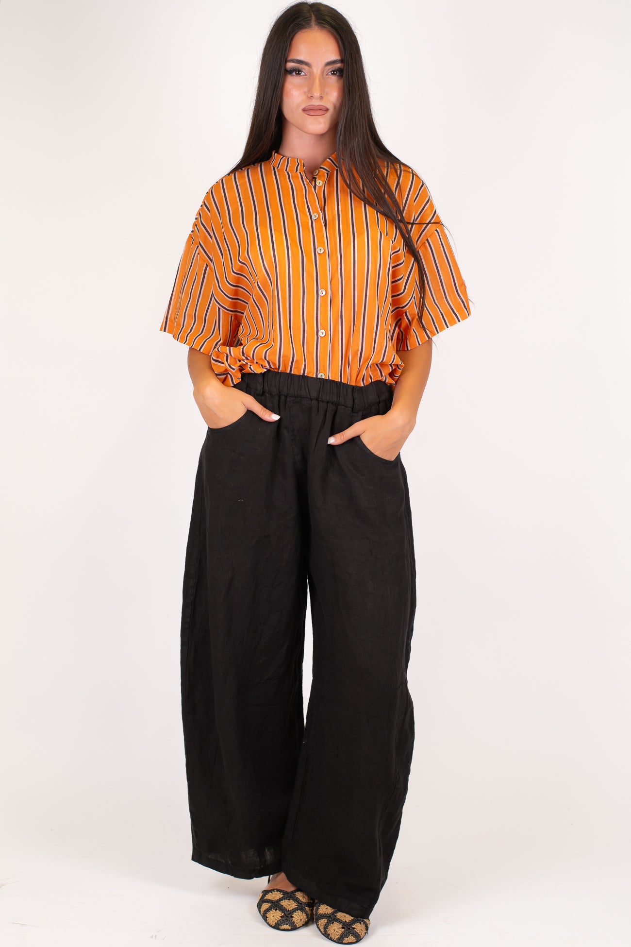 Motel - Pantalone balloon in puro lino con elastico in vita