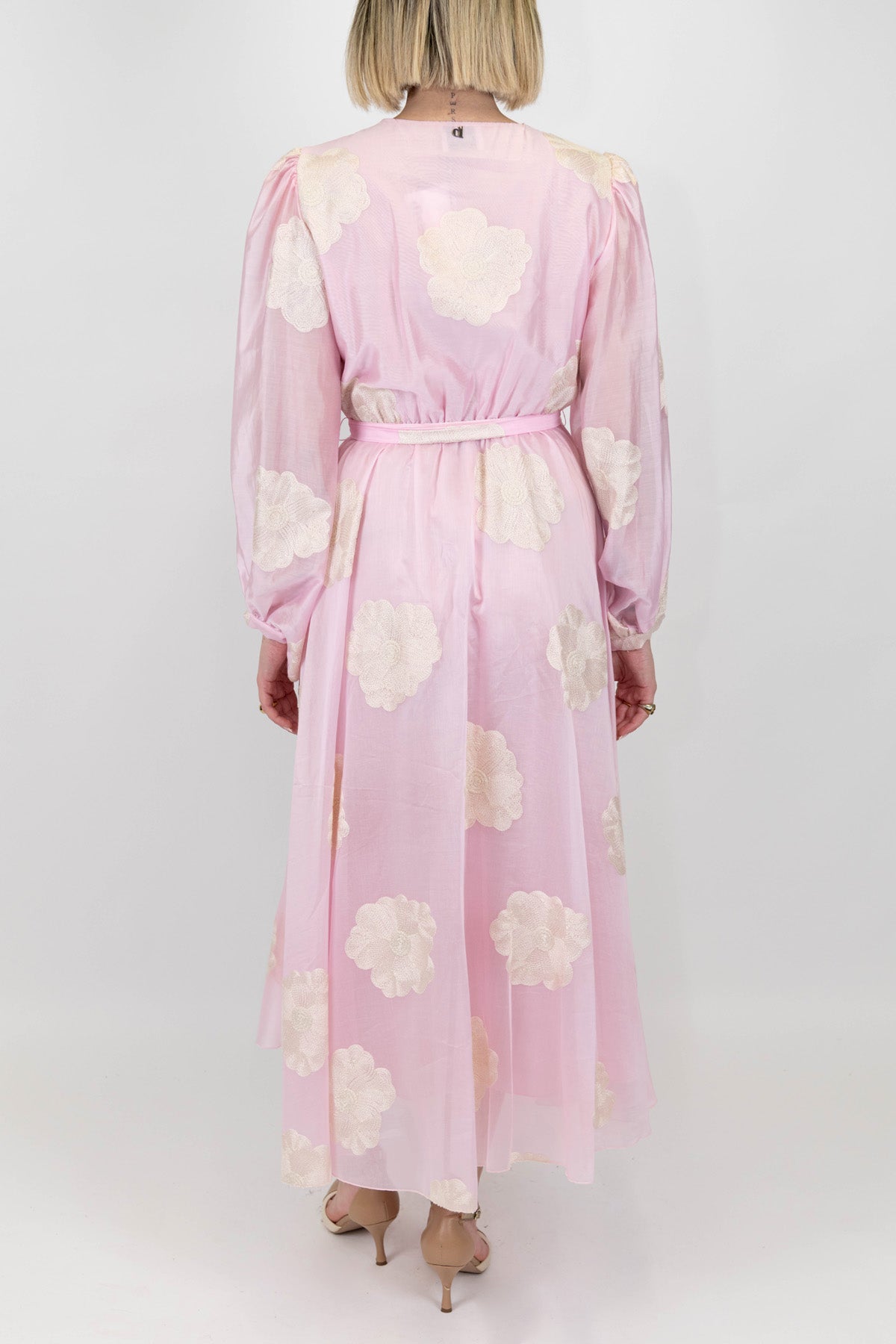 Dixie - Abito lungo in tencel con ricami e cintura in tessuto