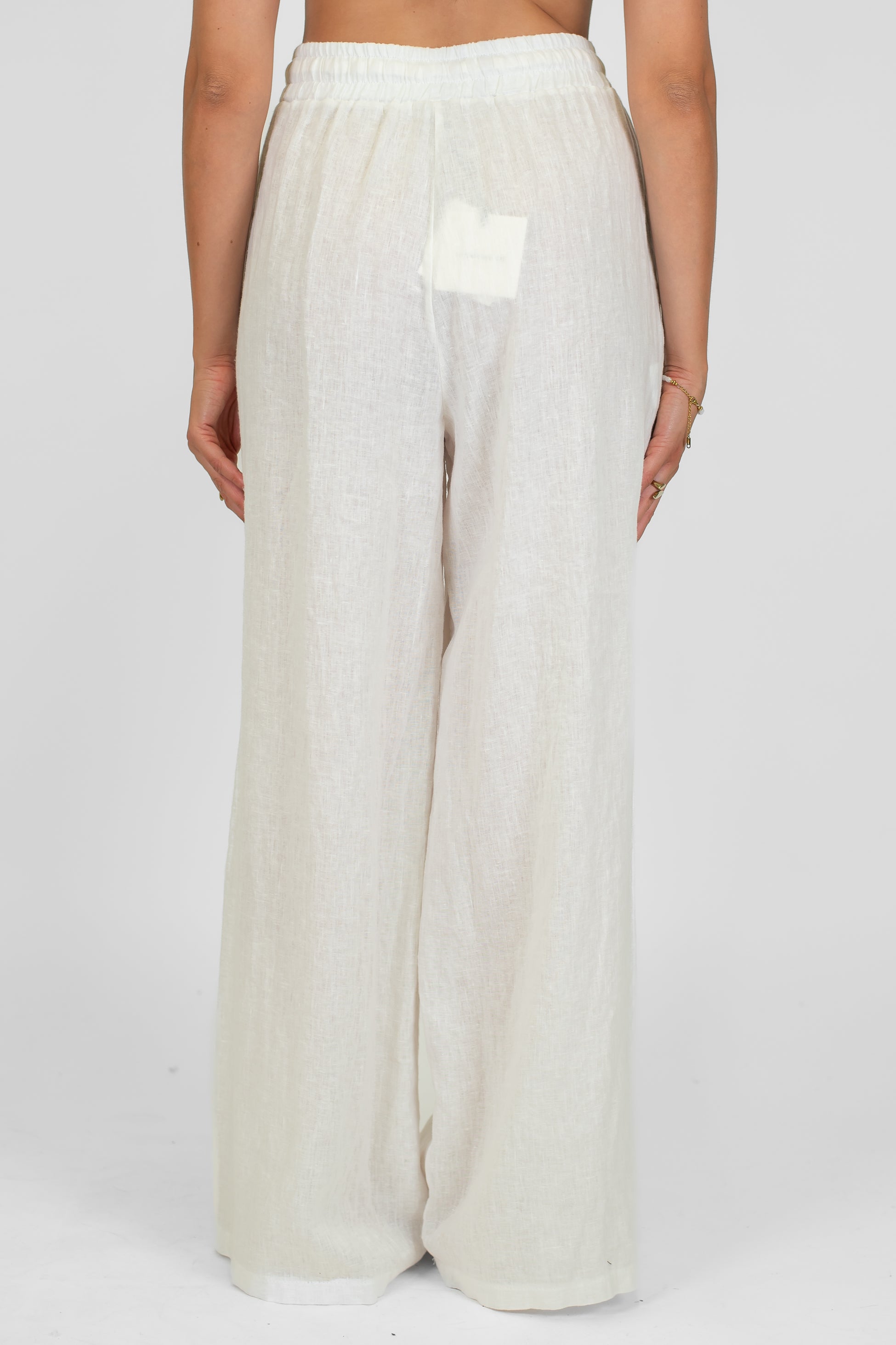 Tensione in - Pantalone palazzo in puro lino con coulisse