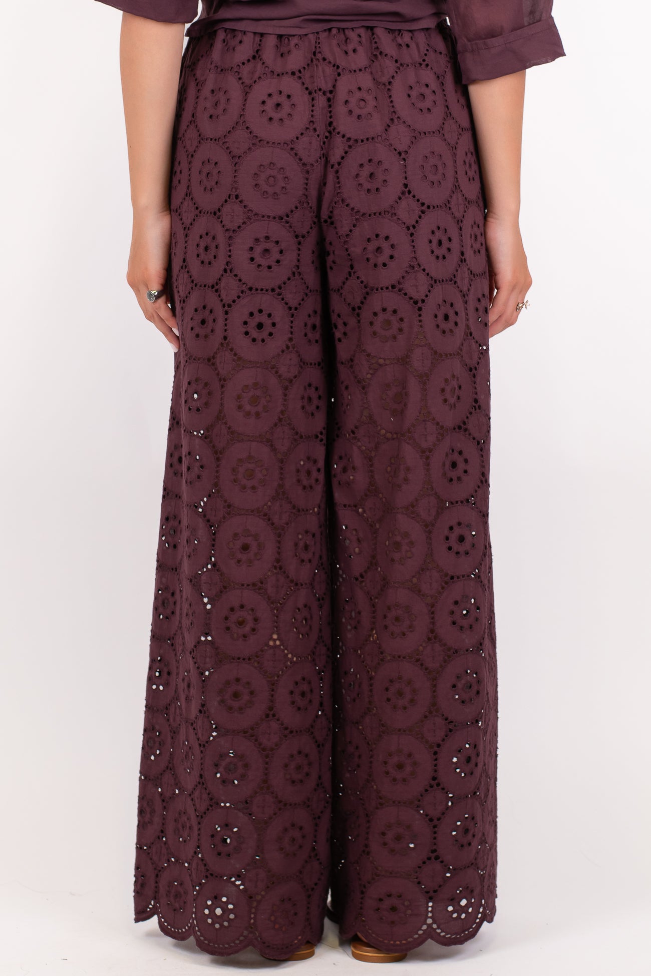 Haveone - Pantalone palazzo in pizzo sangallo con coulisse