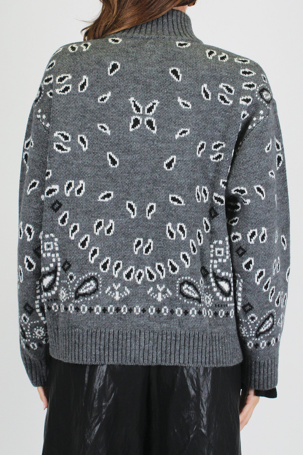 Tensione in - Cardigan misto lana fantasia bandana con collo alto e chiusura zip