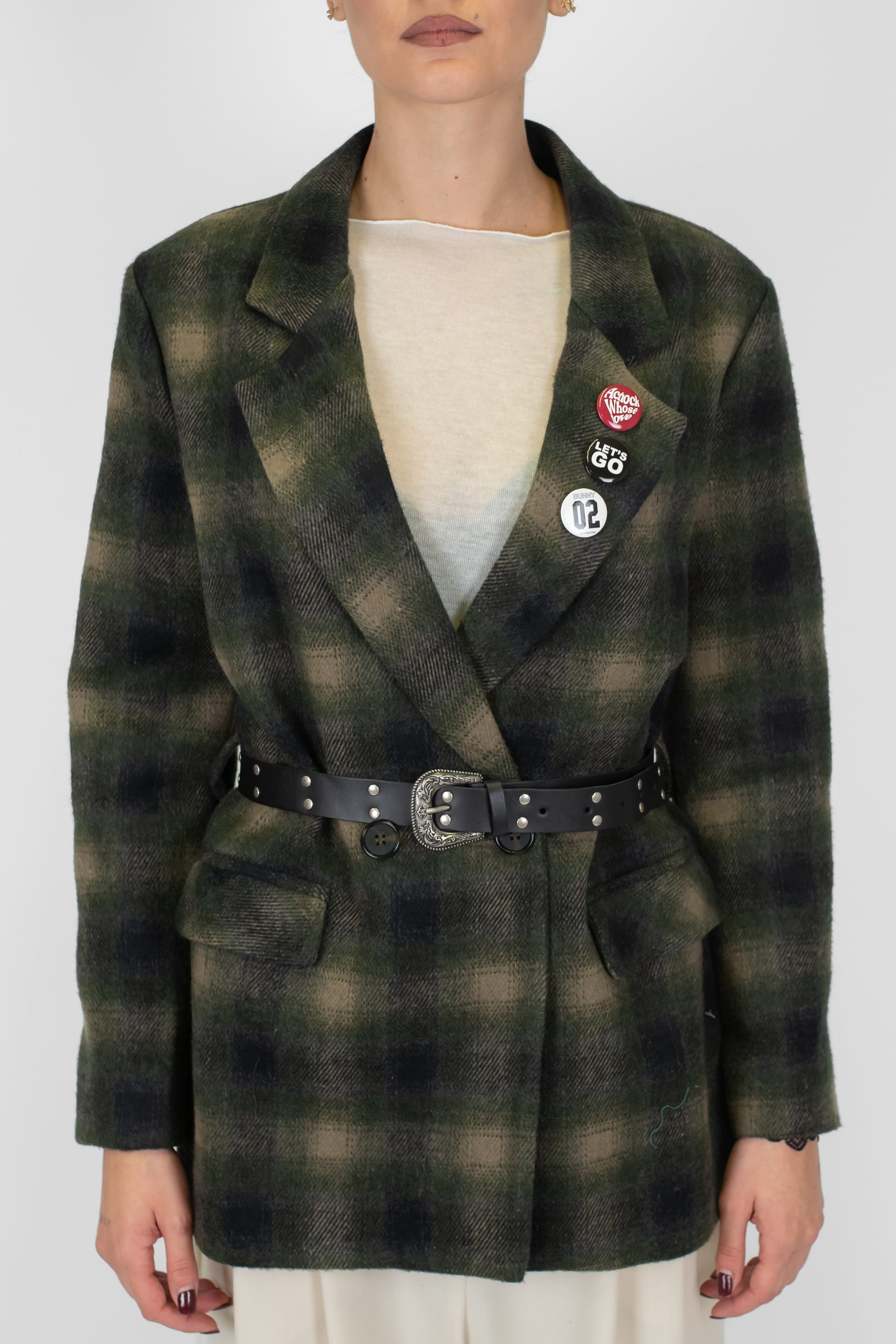 Dixie - Giacca doppiìopetto in misto lana fantasia check con spille