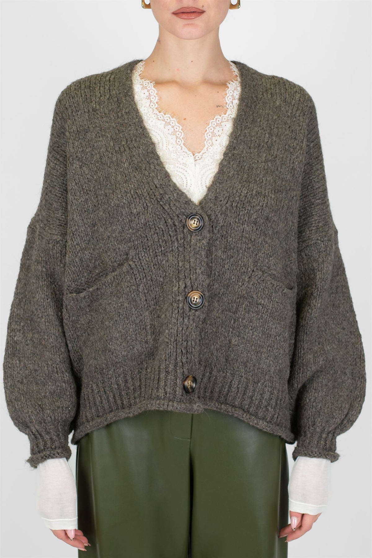 Haveone - Cardigan over in misto lana con chiusura a tre bottoni