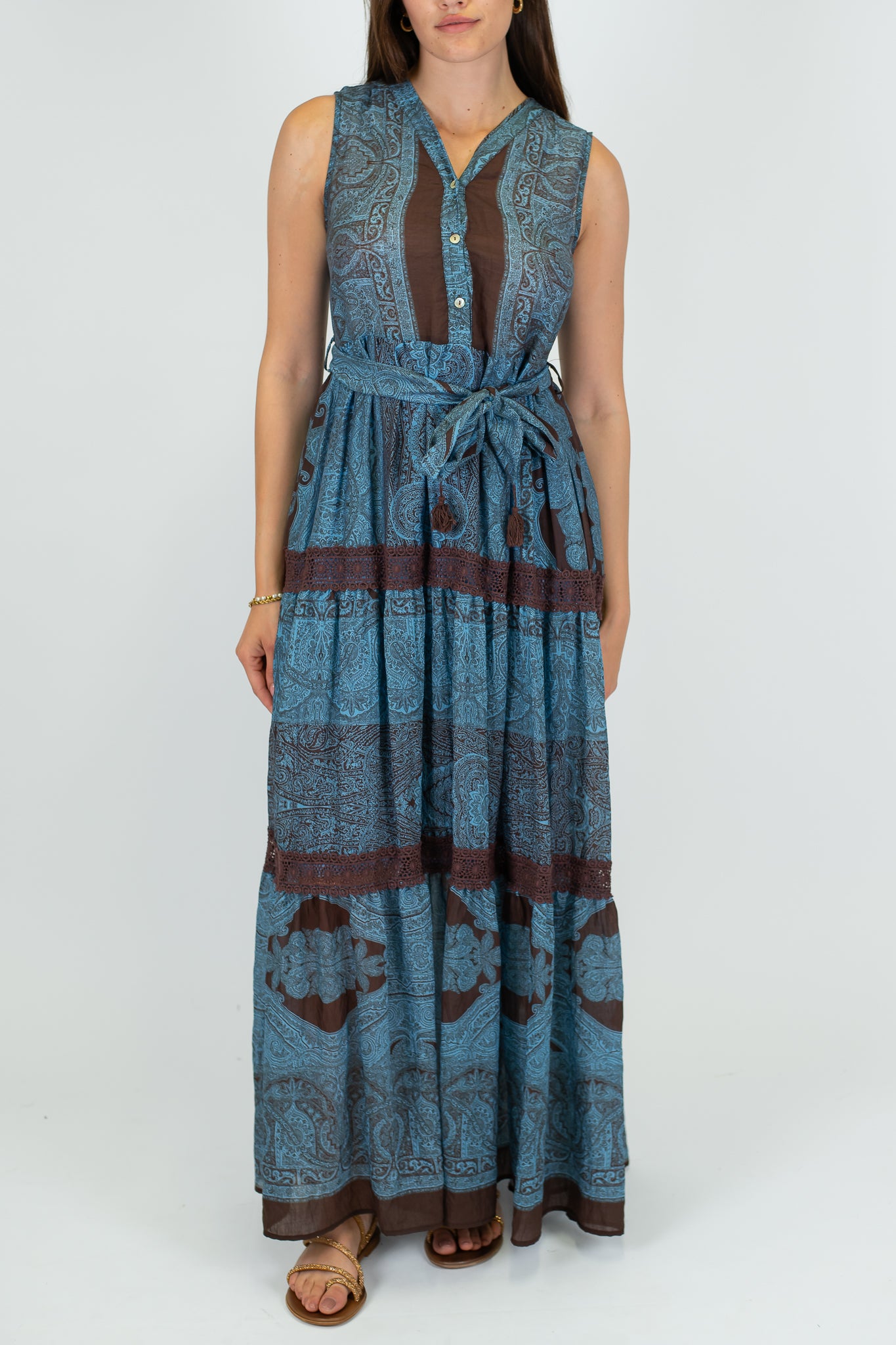 Motel - Abito lungo fantasia con dettagli crochet