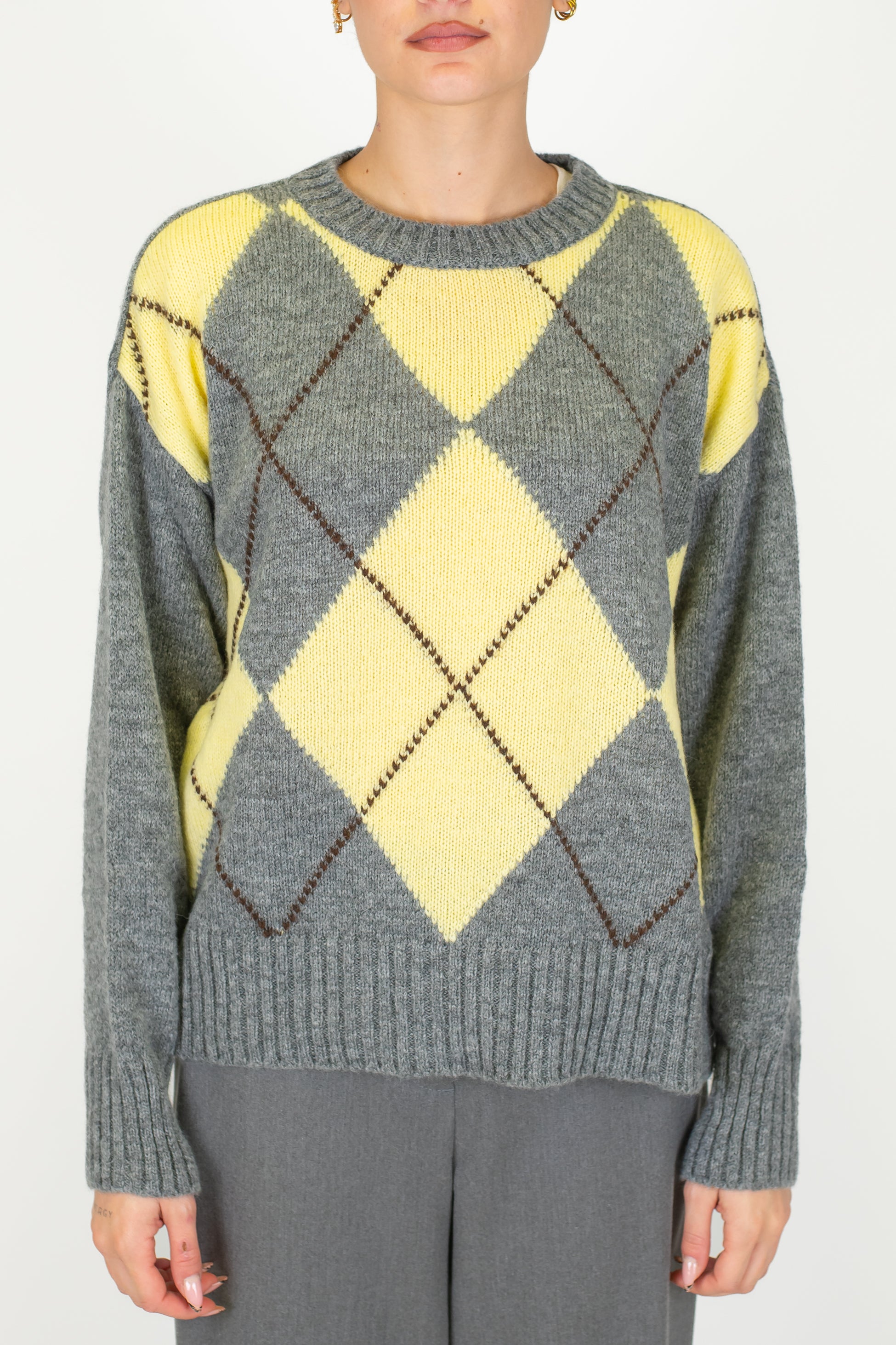 Tensione in - Maglia fantasia rombi a contrasto in misto lana