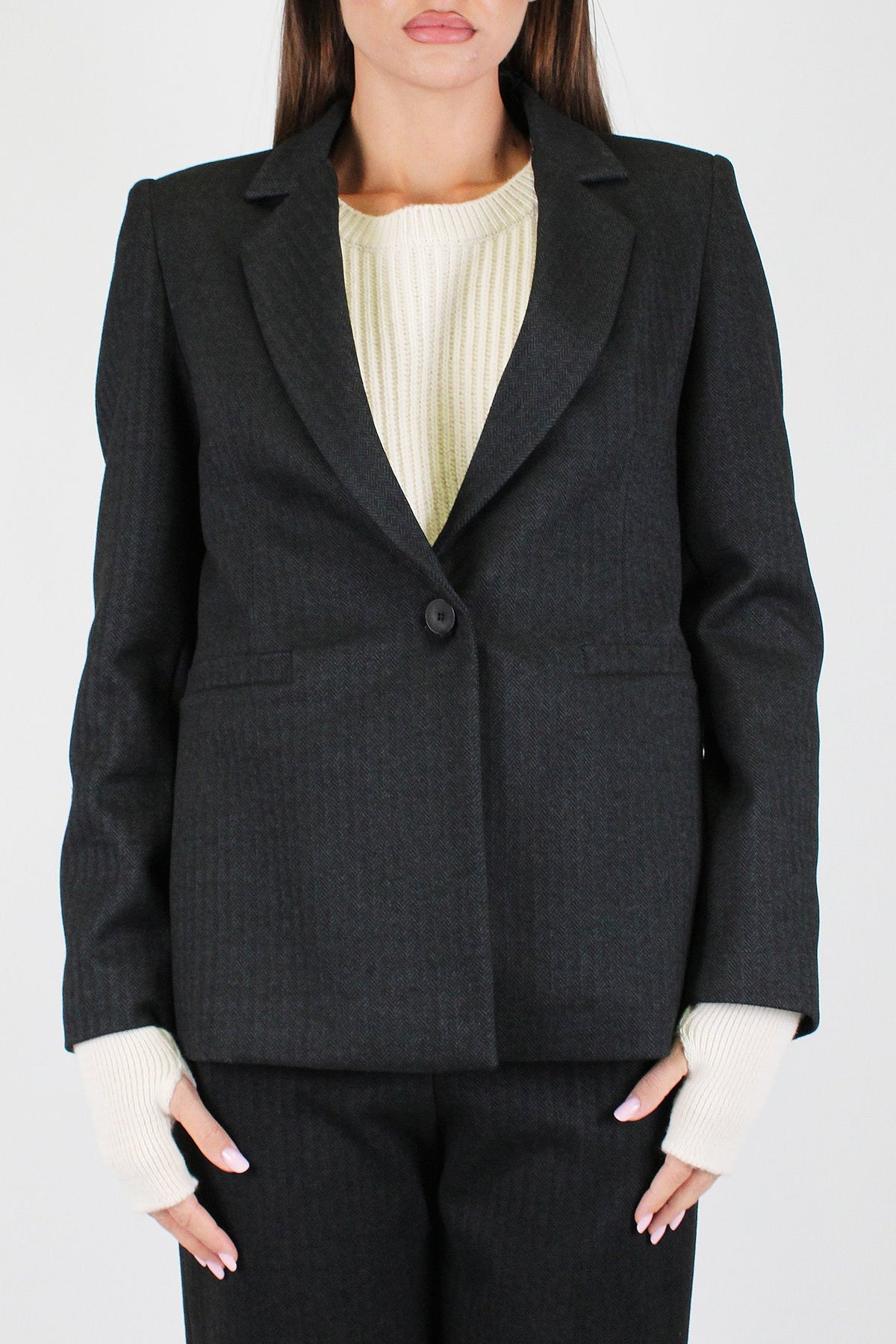 Haveone - Giacca monopetto fantasia spigata con spalline