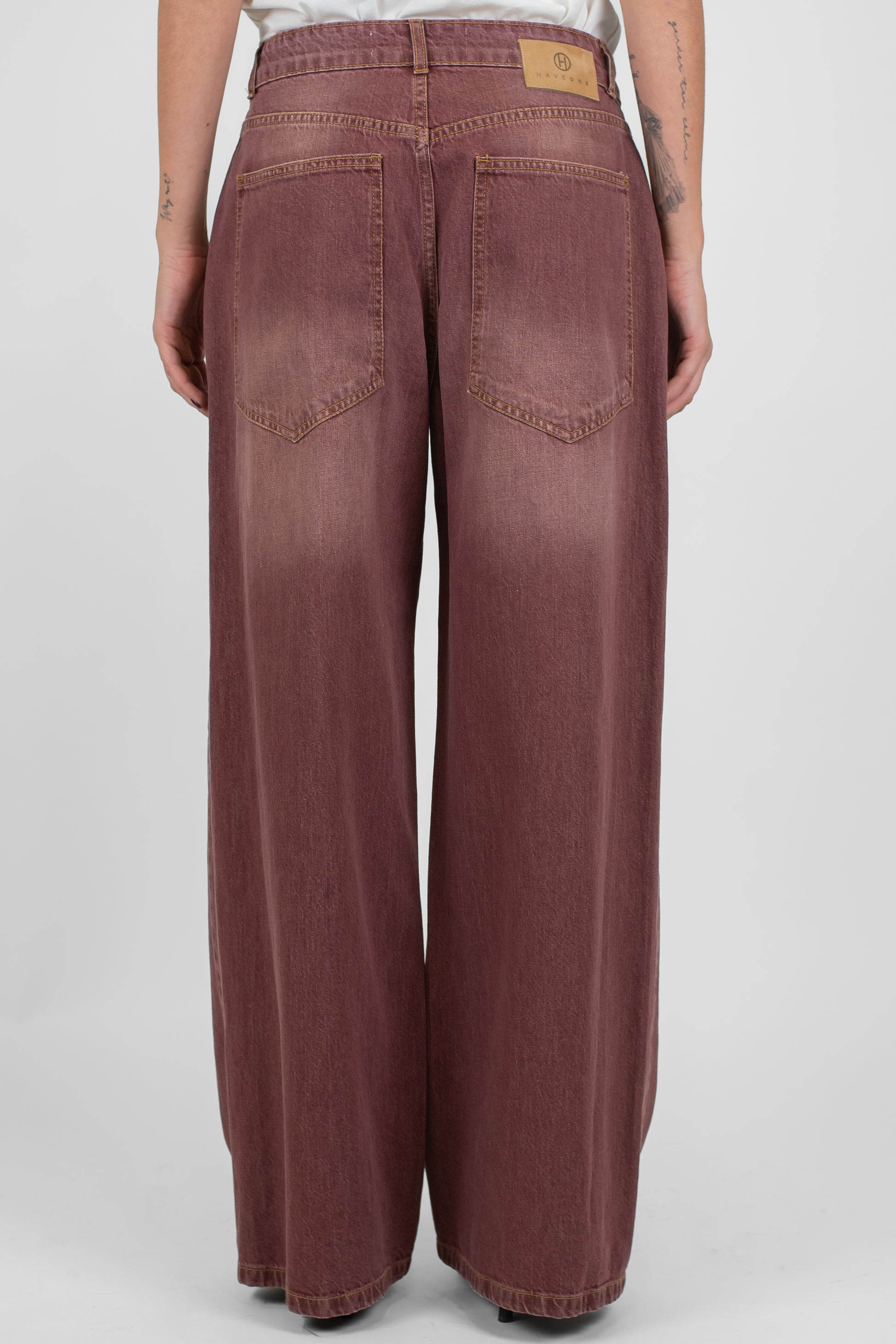 Haveone - Pantalone palazzo in denim colorato modello Amelie con tasconi sul retro