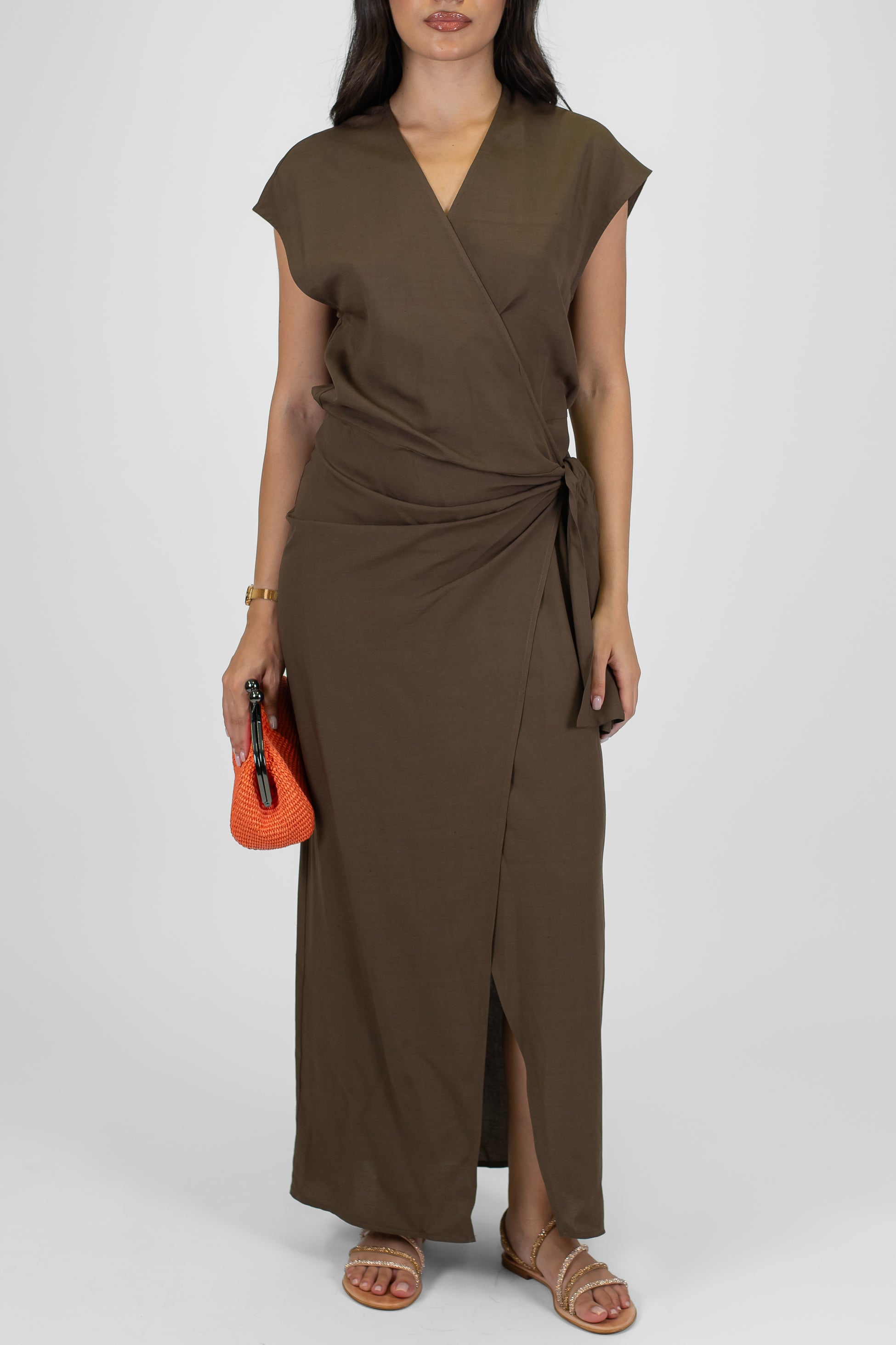 Tensione in - Abito lungo pareo mezzamanica in misto lino