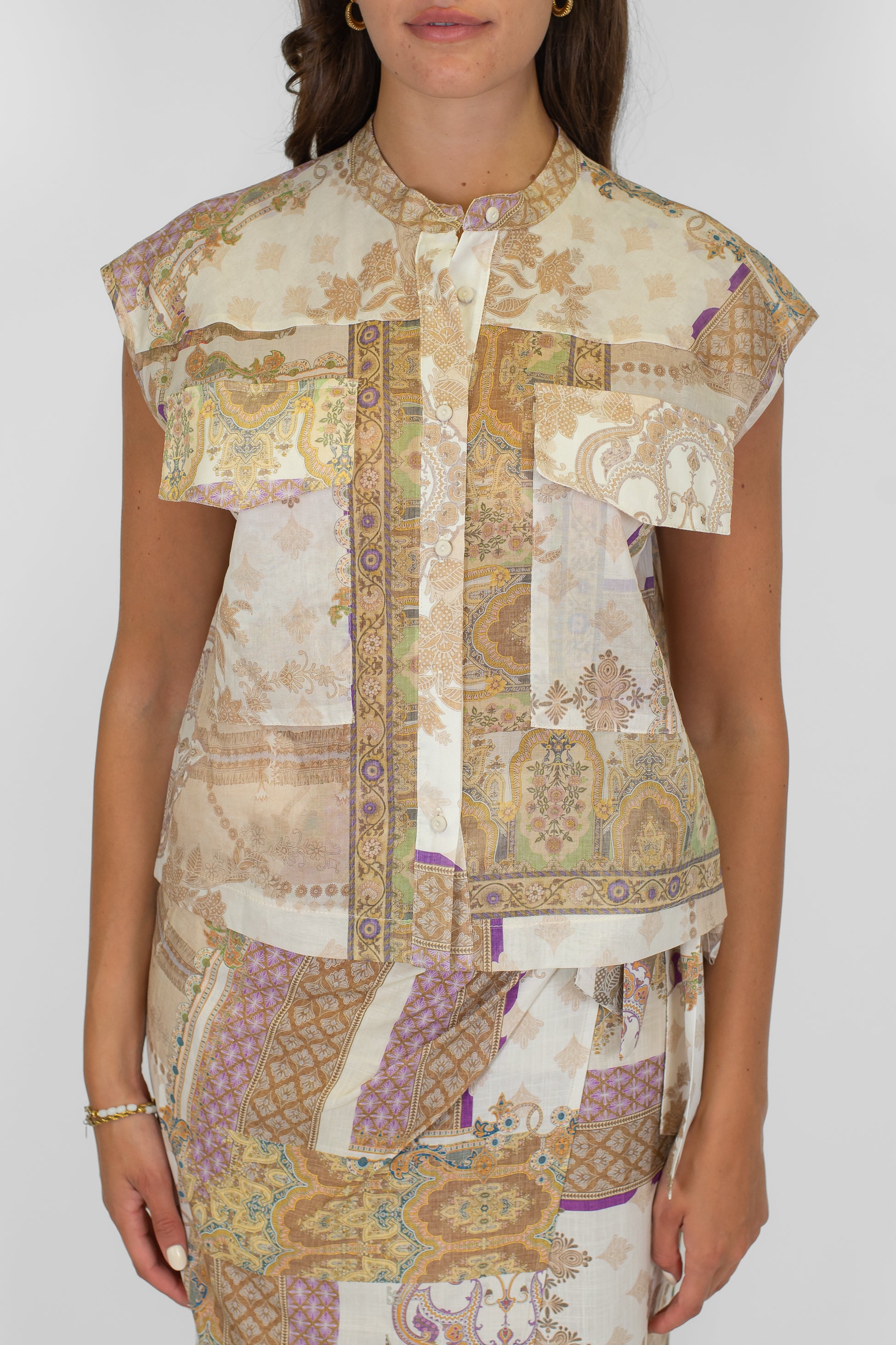 Tensione in - Camicia in cotone fantasia giromaniche