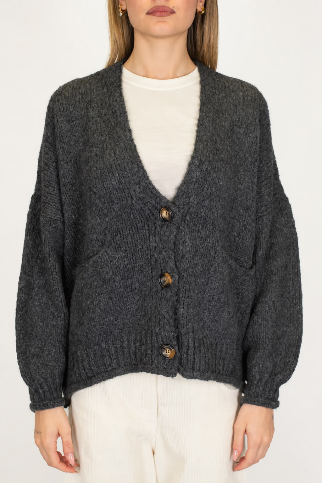 Haveone - Cardigan over in misto lana con chiusura a tre bottoni