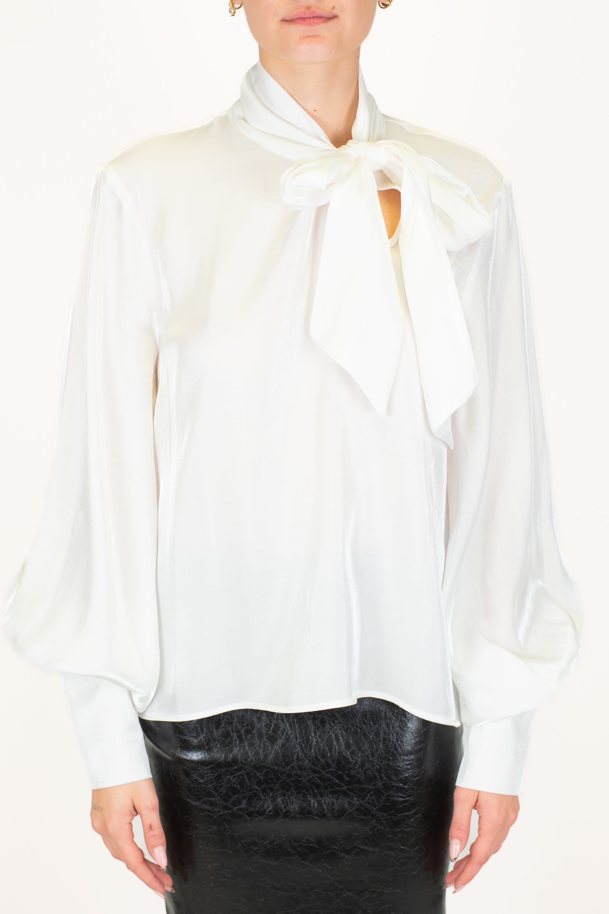 Maryley - Camicia con fiocco e manica a palloncino