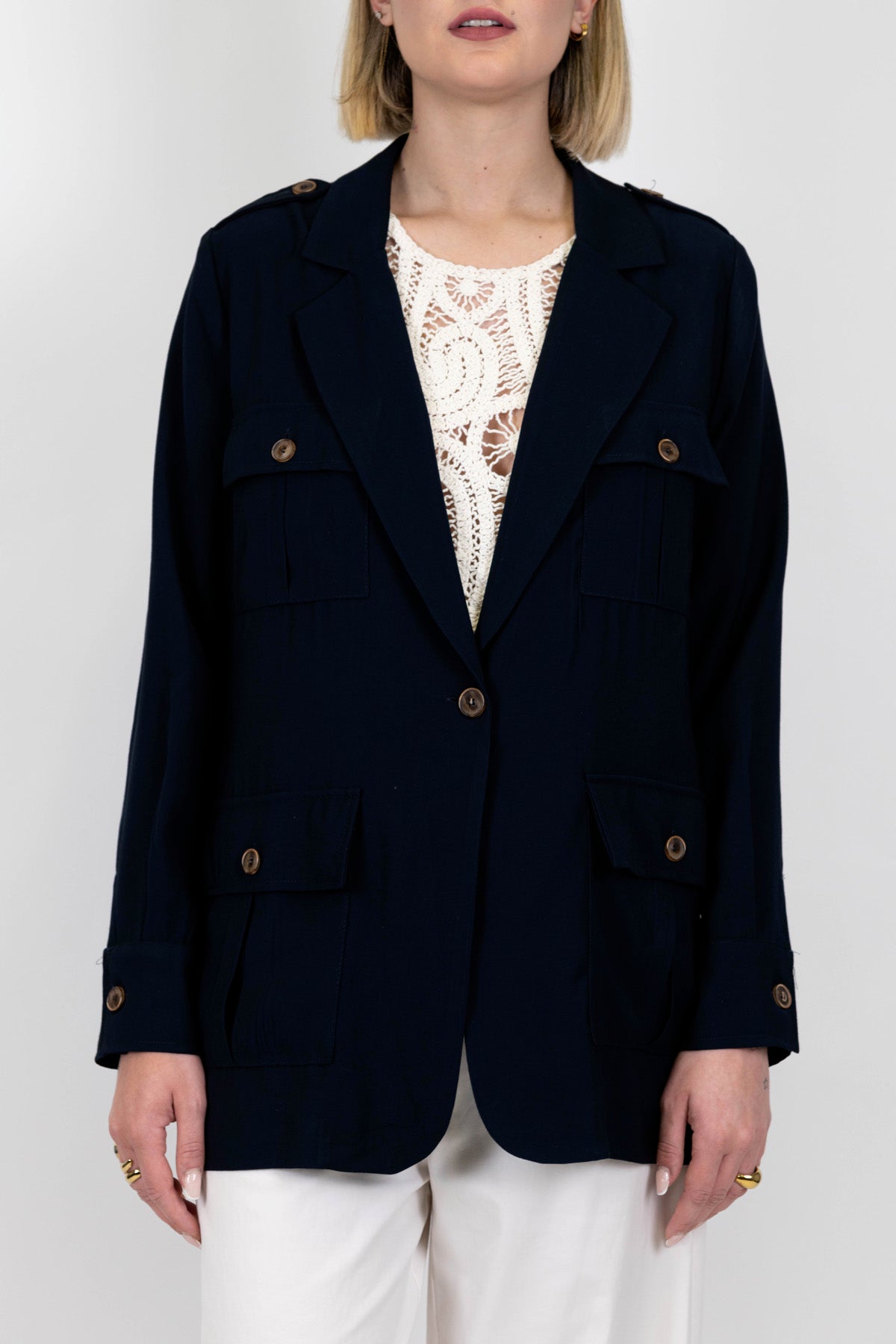 Motel - Sahariana in viscosa con rever a lancia