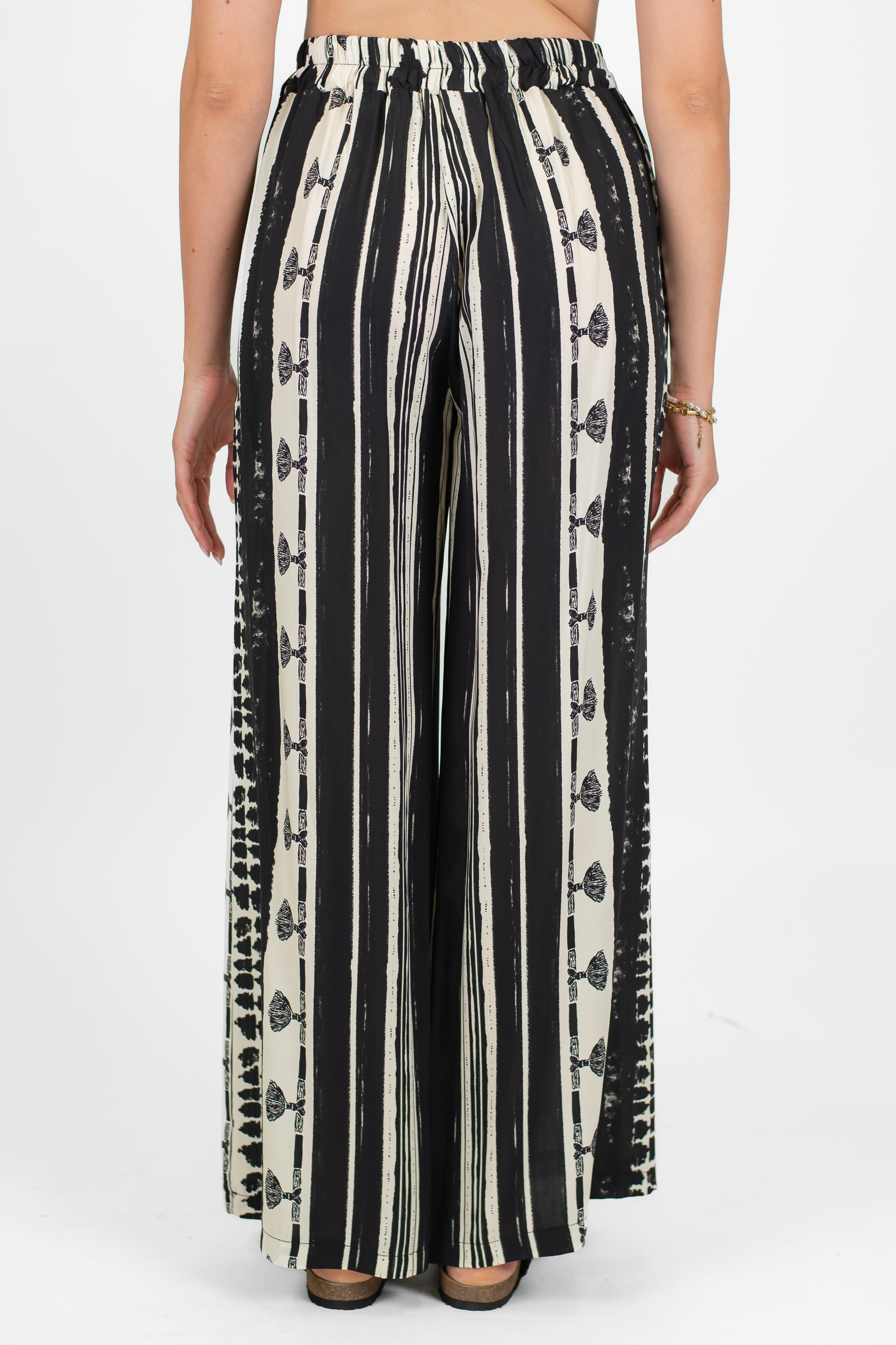 Haveone - Pantalone palazzo fantasia astratta in viscosa con elastico in vita