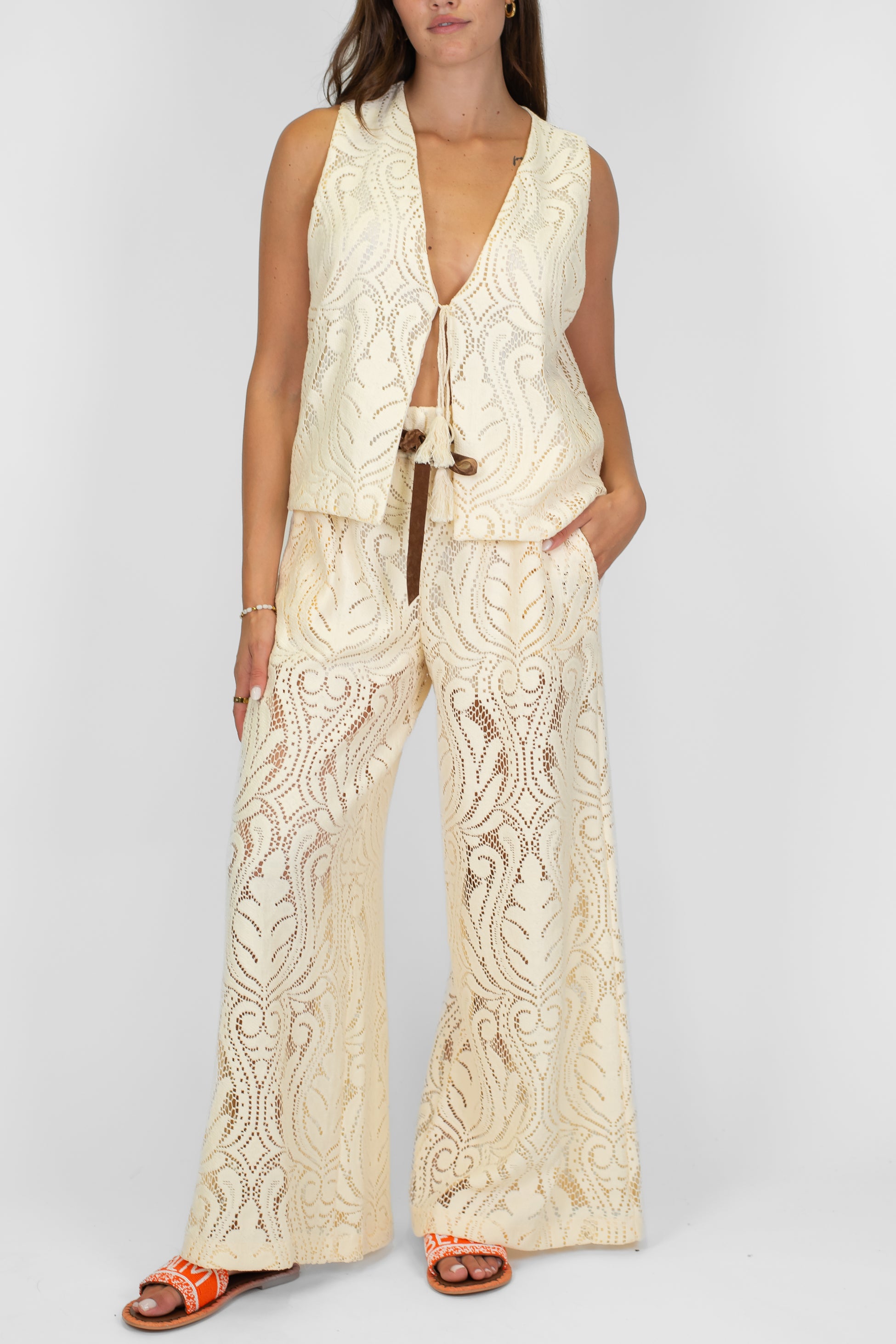 Tensione in - Pantalone palazzo in pizzo