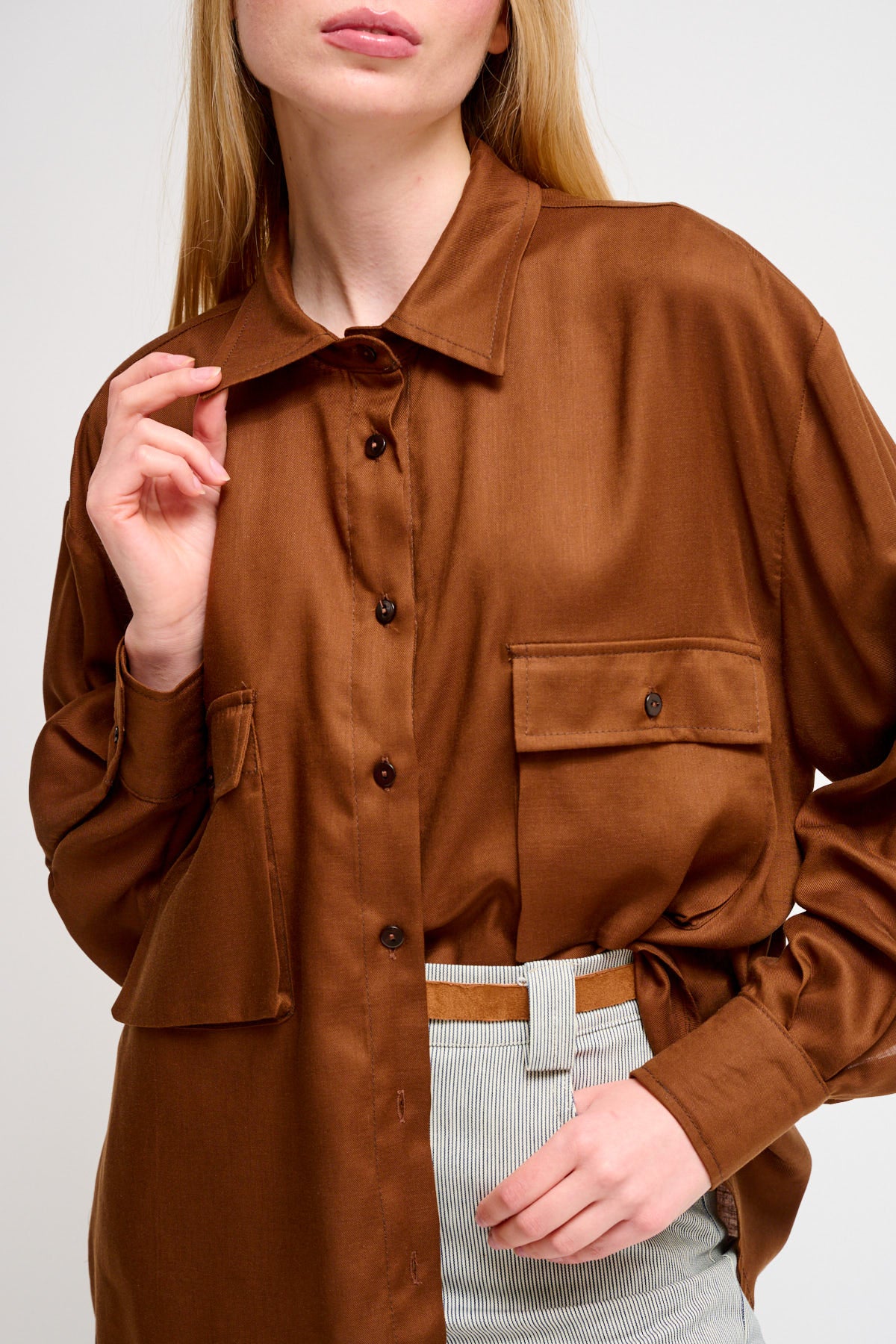 Maryley - Camicia over con taschini in misto Lyocell e lino