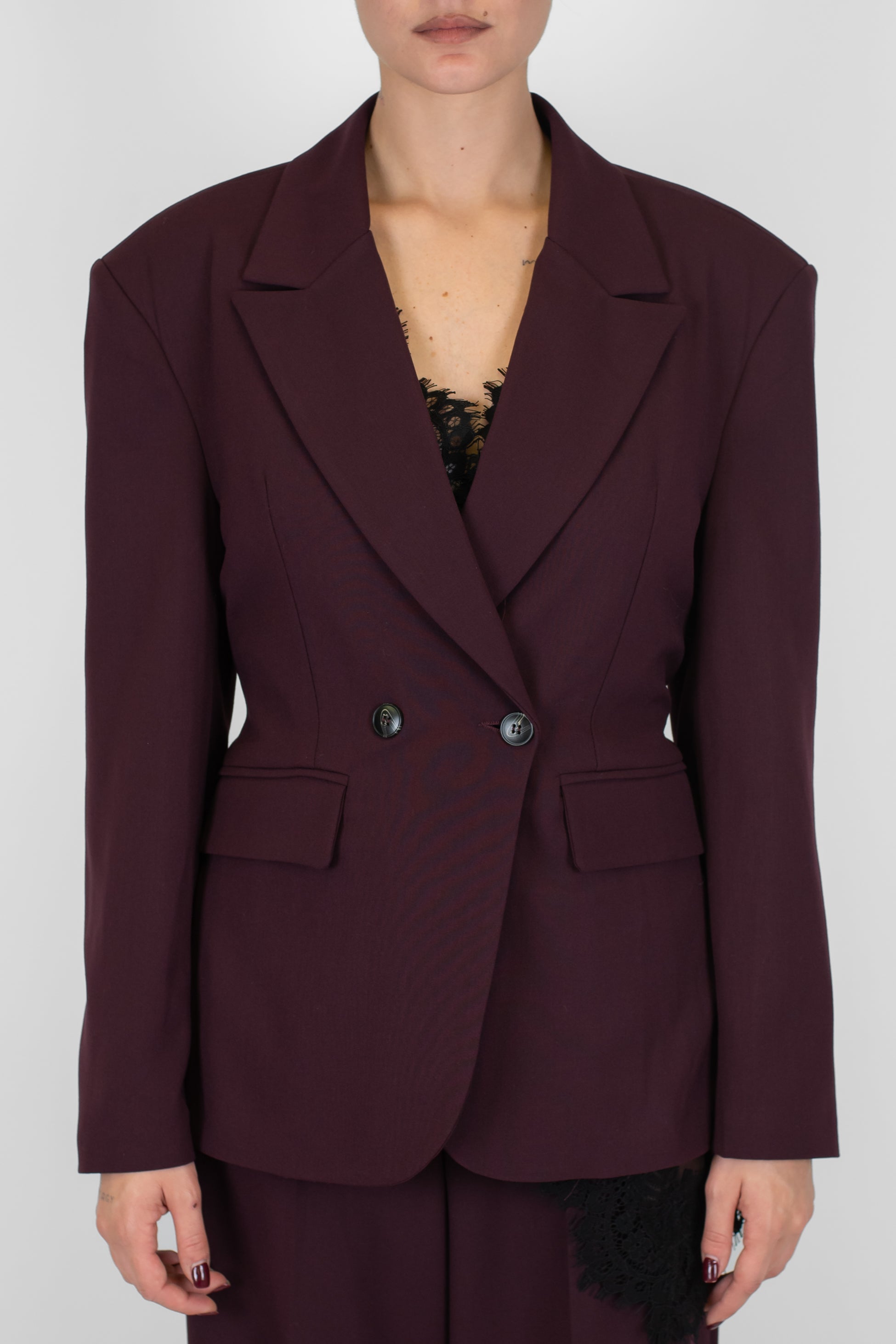 Motel - Giacca doppiopetto con spalline e cinturino sul retro