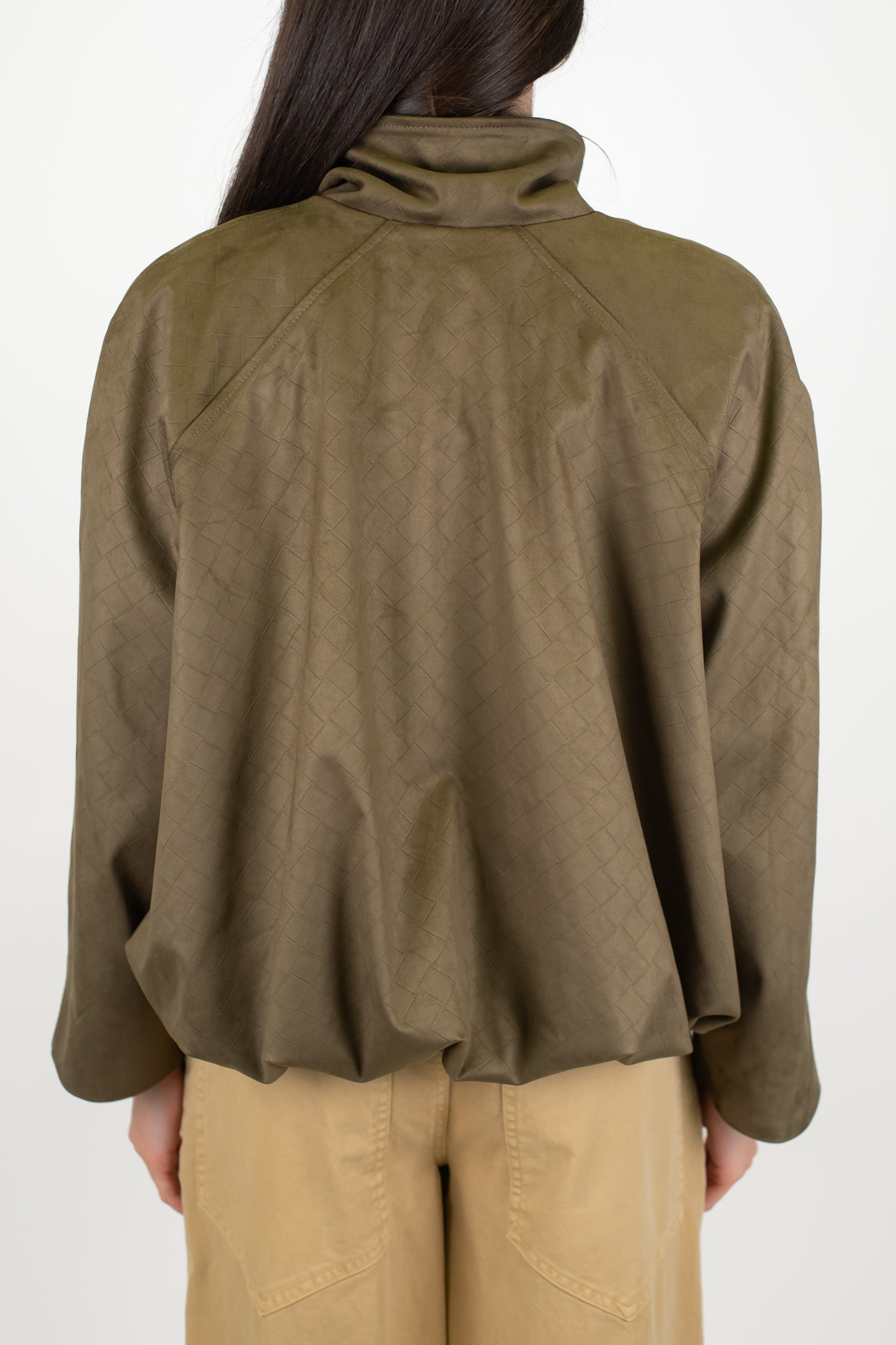 Tensione in - Bomber in dainetto con trama intrecciata e chiusura con bottoni