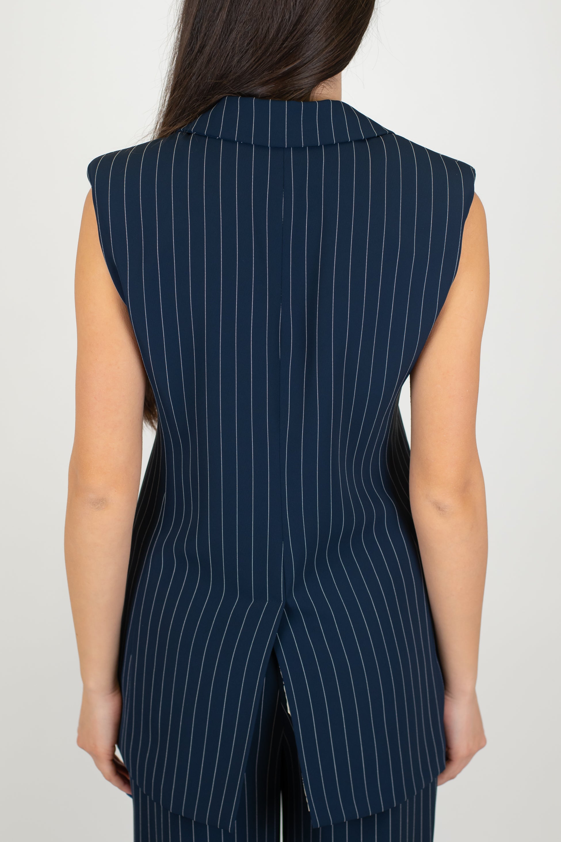 Maryley - Gilet lungo doppiopetto gessato con spalline