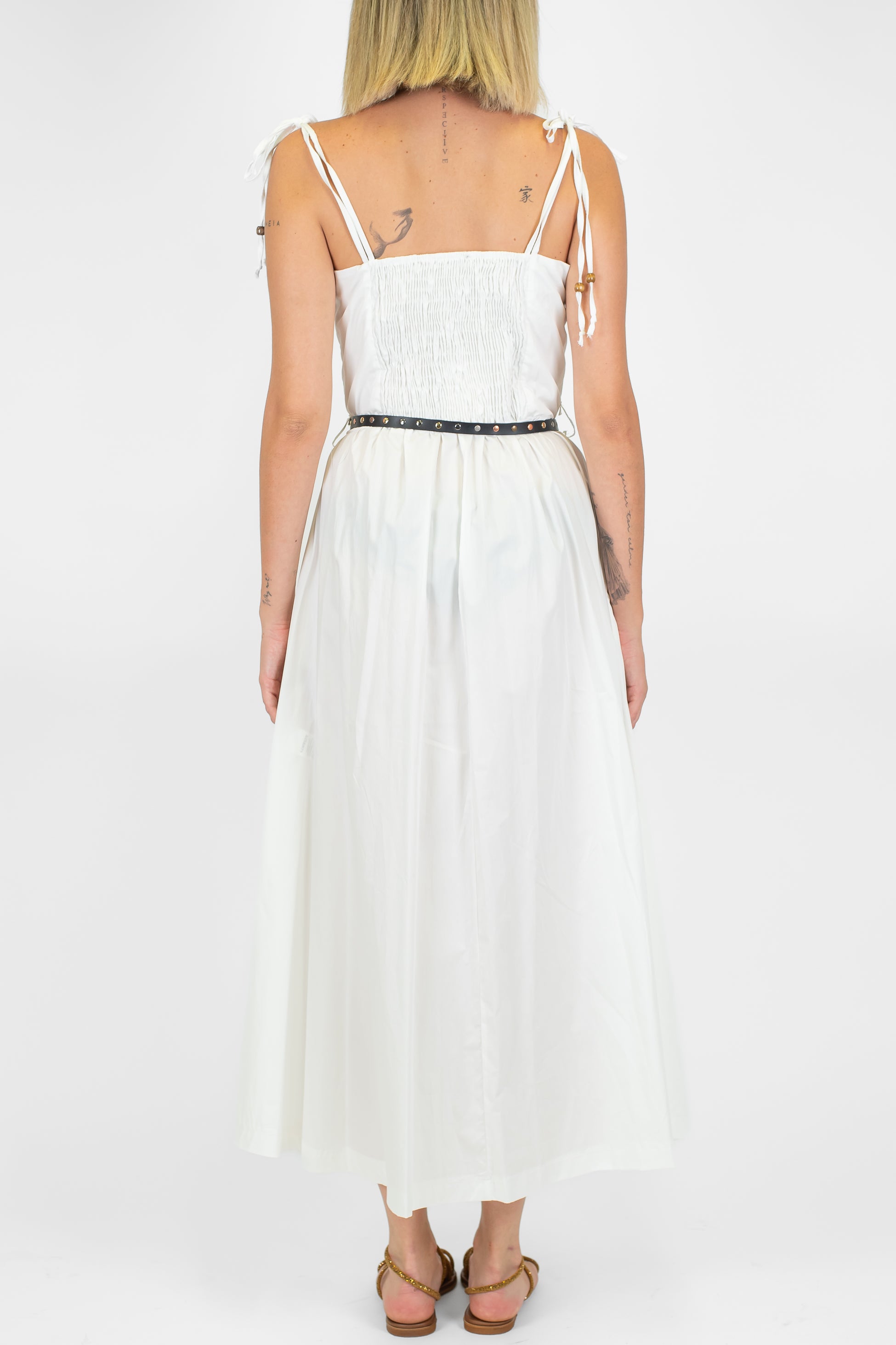 Motel - Abito lungo in tela paracadute con bretelline annodate ed elastico sul retro