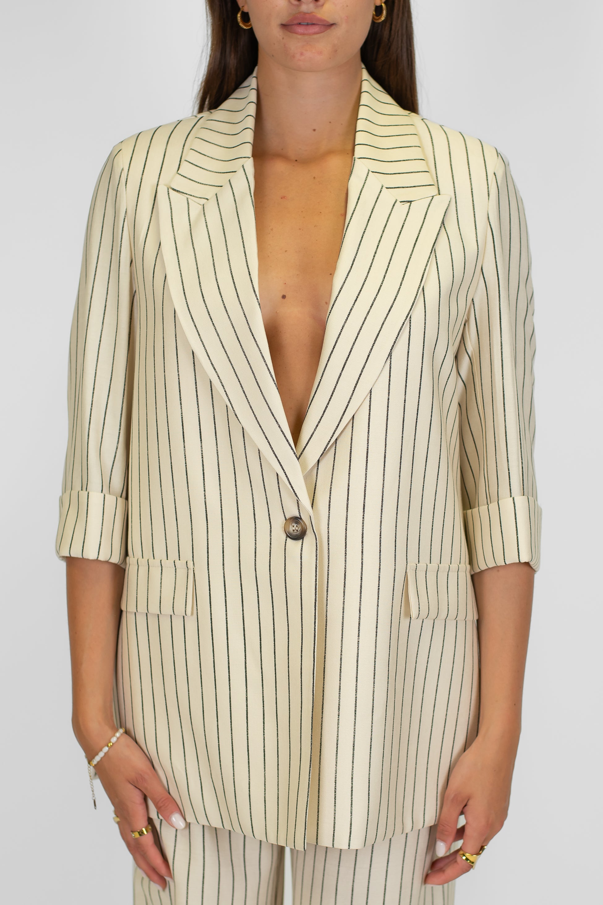 Dixie - Giacca monopetto gessata con manica 3/4