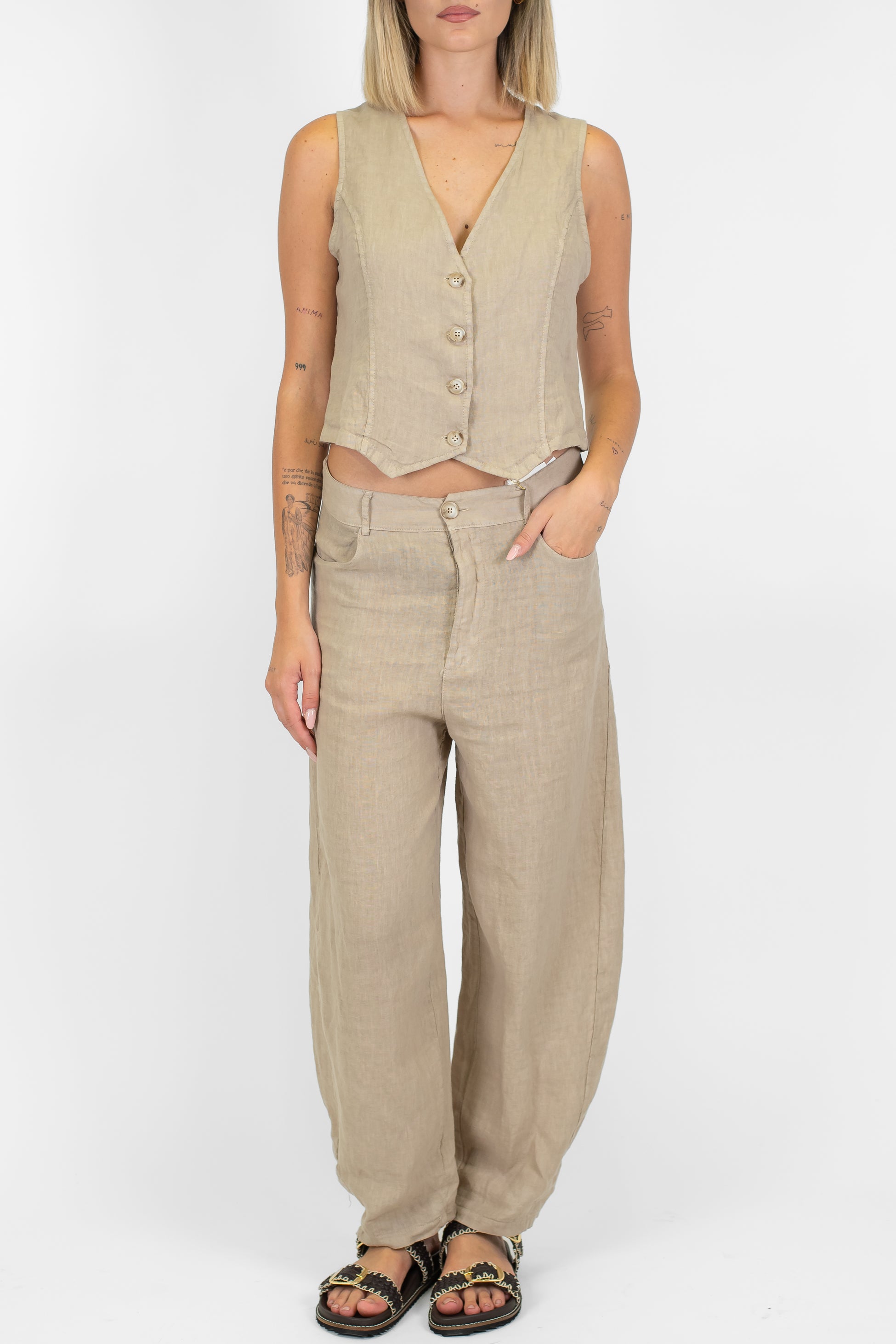 Haveone - Pantalone balloon in puro lino