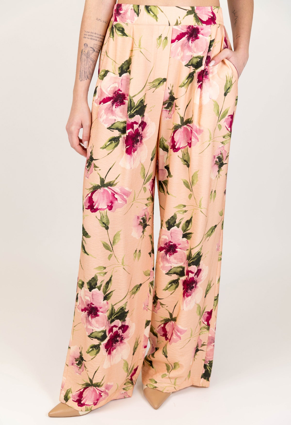 Dixie - Pantalone palazzo fantasia floreale in viscosa con elastico in vita