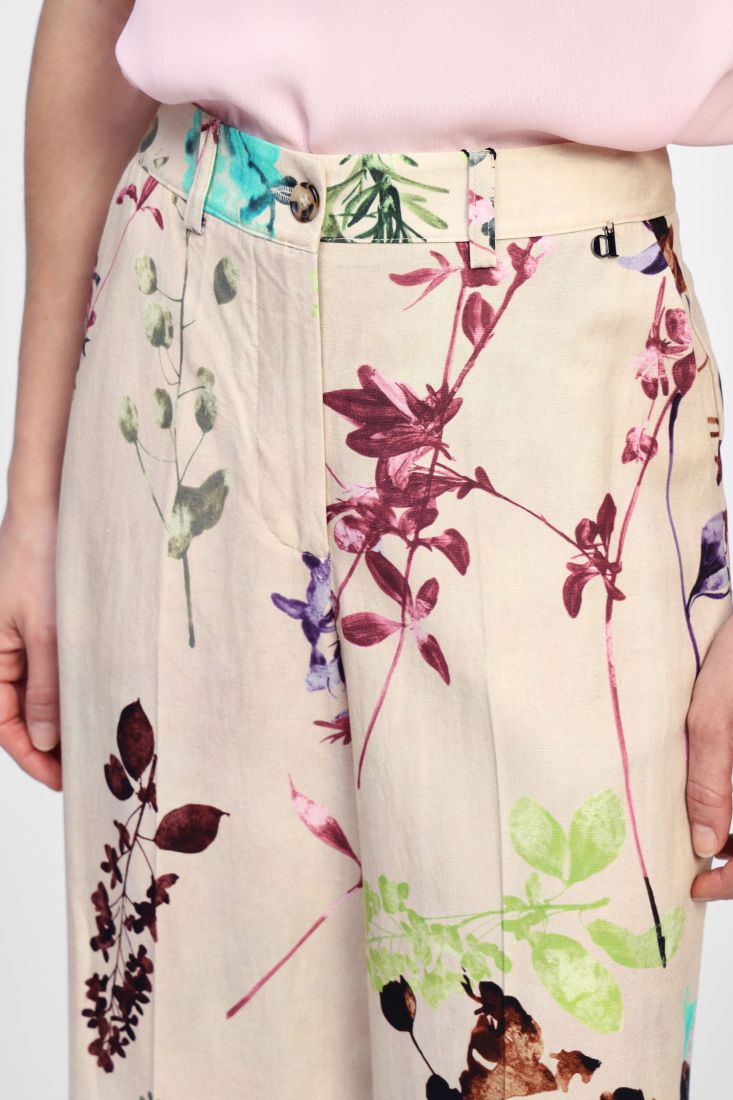 Dixie - Pantalone palazzo fantasia in misto lino/viscosa