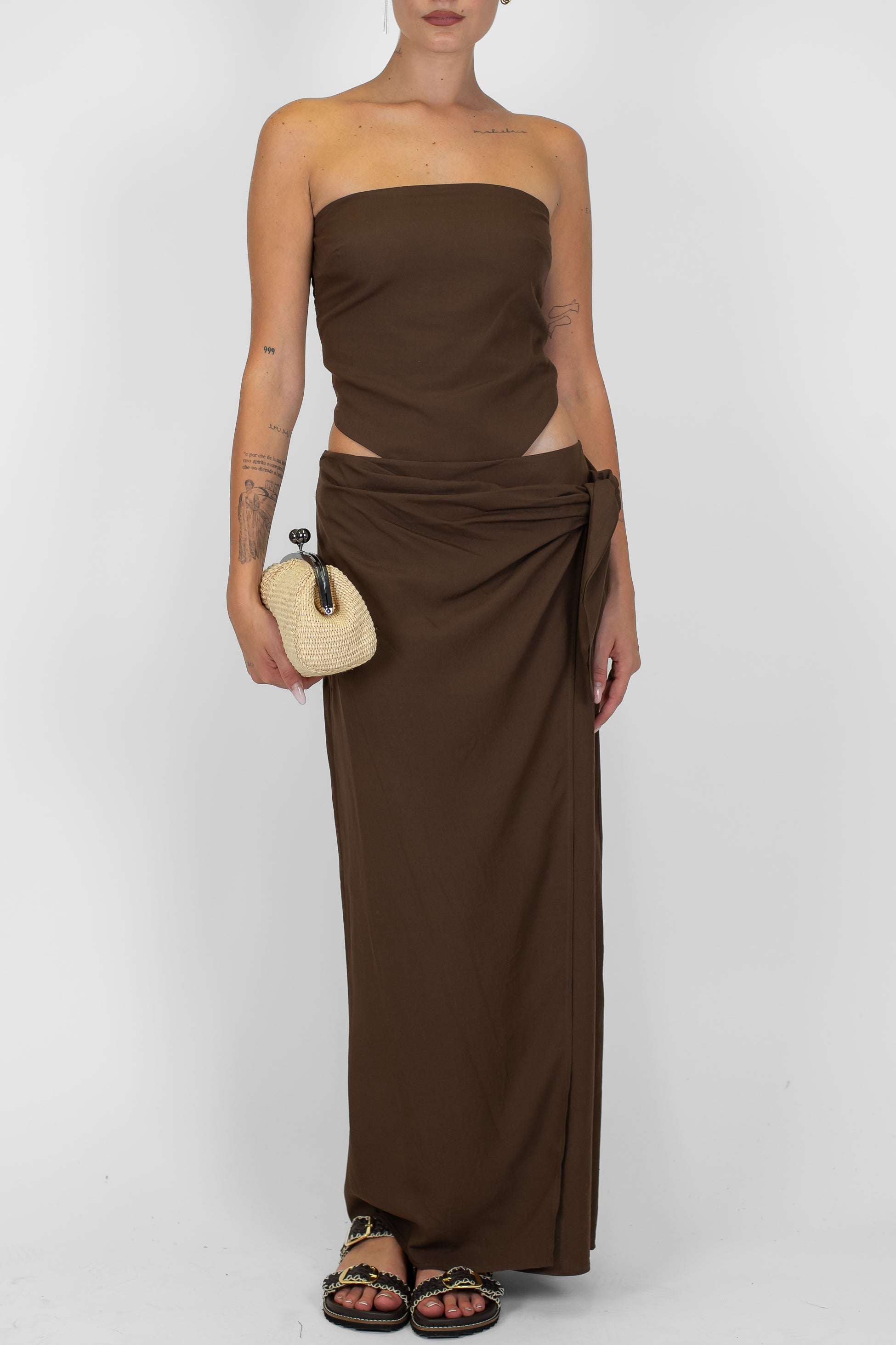 Tensione in - Top foulard in misto lino/viscosa con elastico dietro