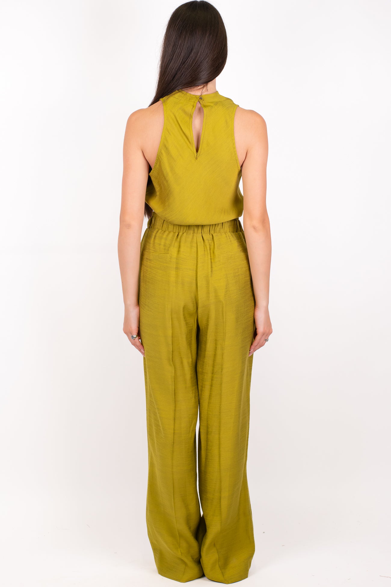 Maryley - Coordinato top asimmetrico giromaniche e pantalone palazzo con elastico in vita