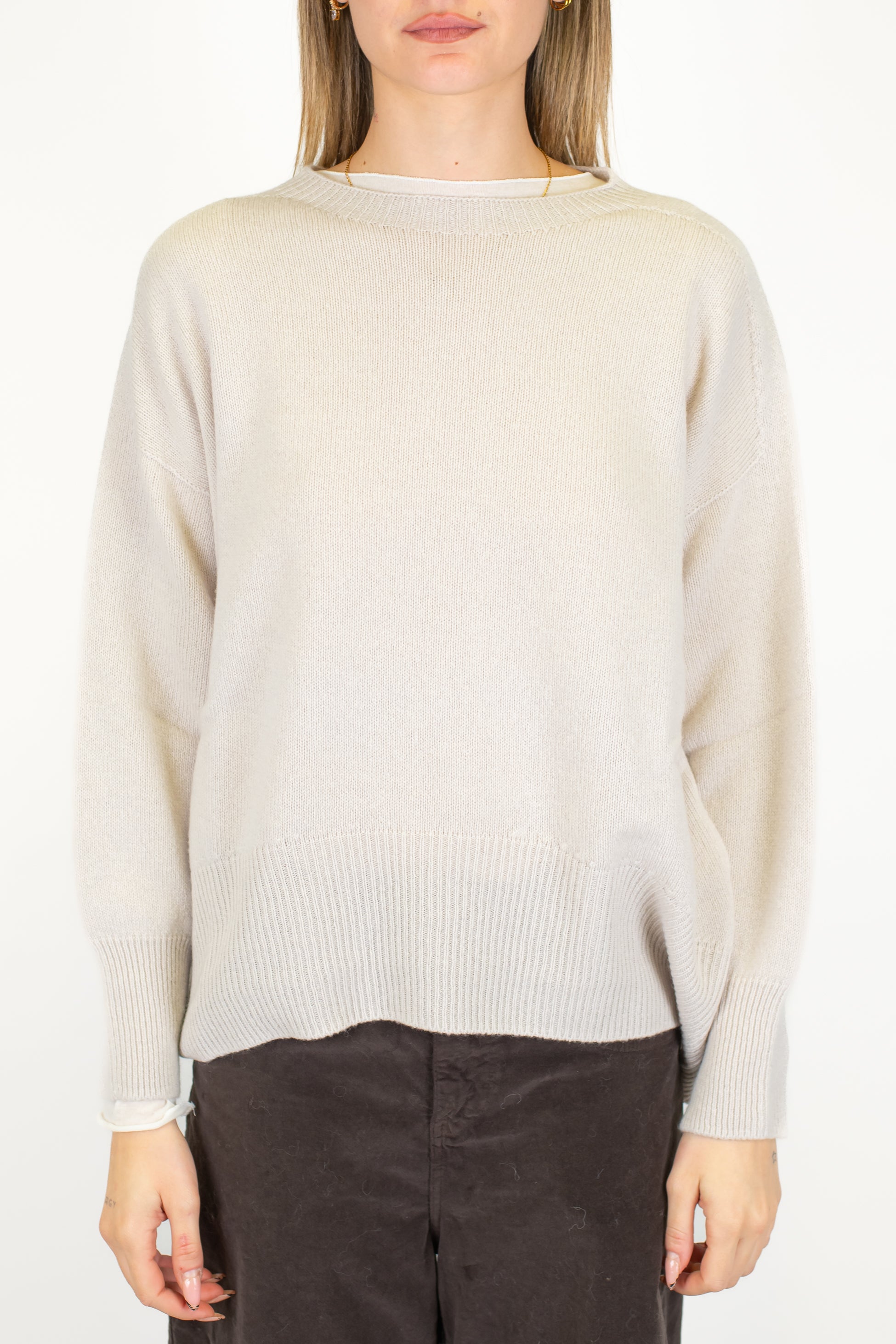 Tensione in - Maglia girocollo in misto cashmere con orlo stondato