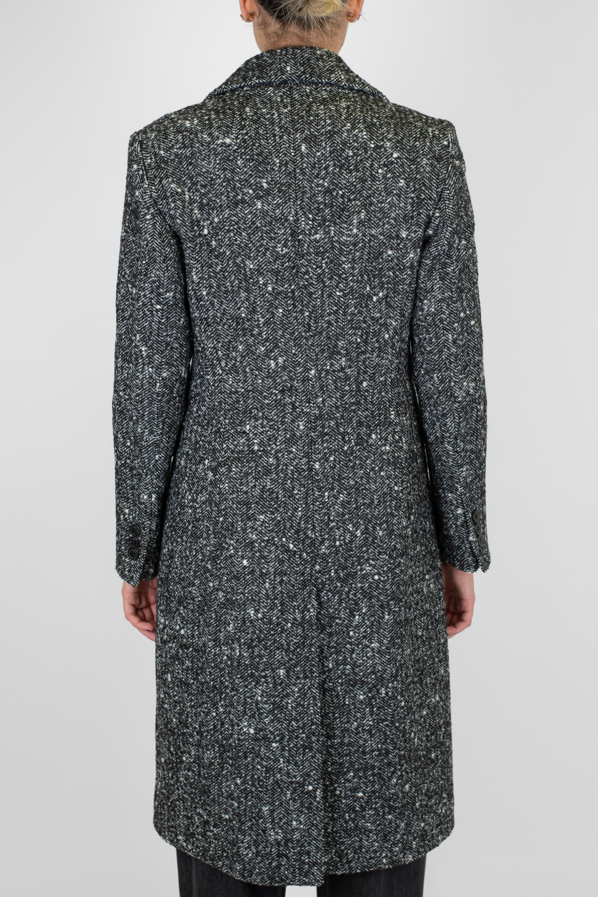 Maryley - Cappotto doppiopetto fantasia spigata in misto lana