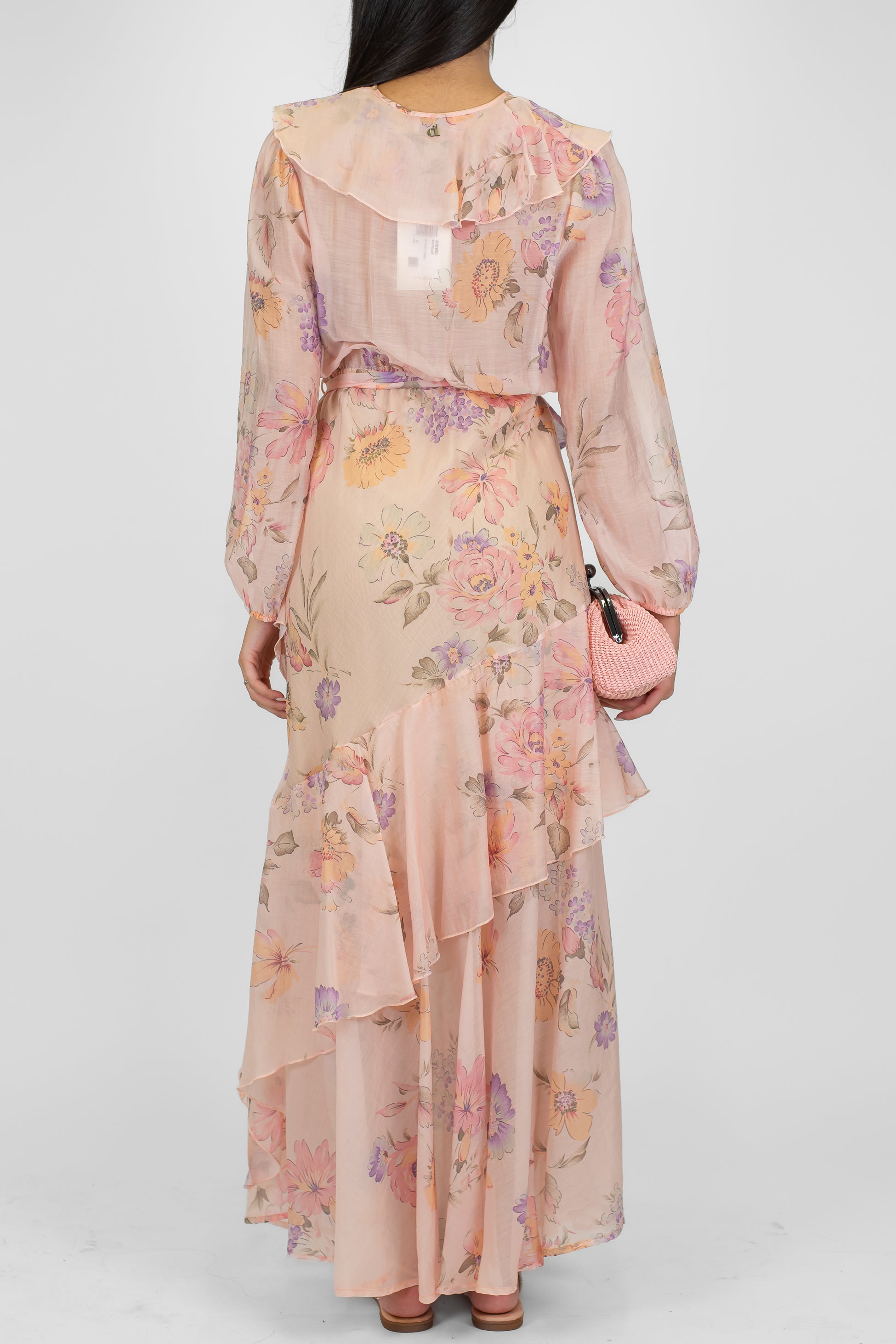 Dixie - Abito lungo a portafoglio fantasia floreale in lyocell con rouches