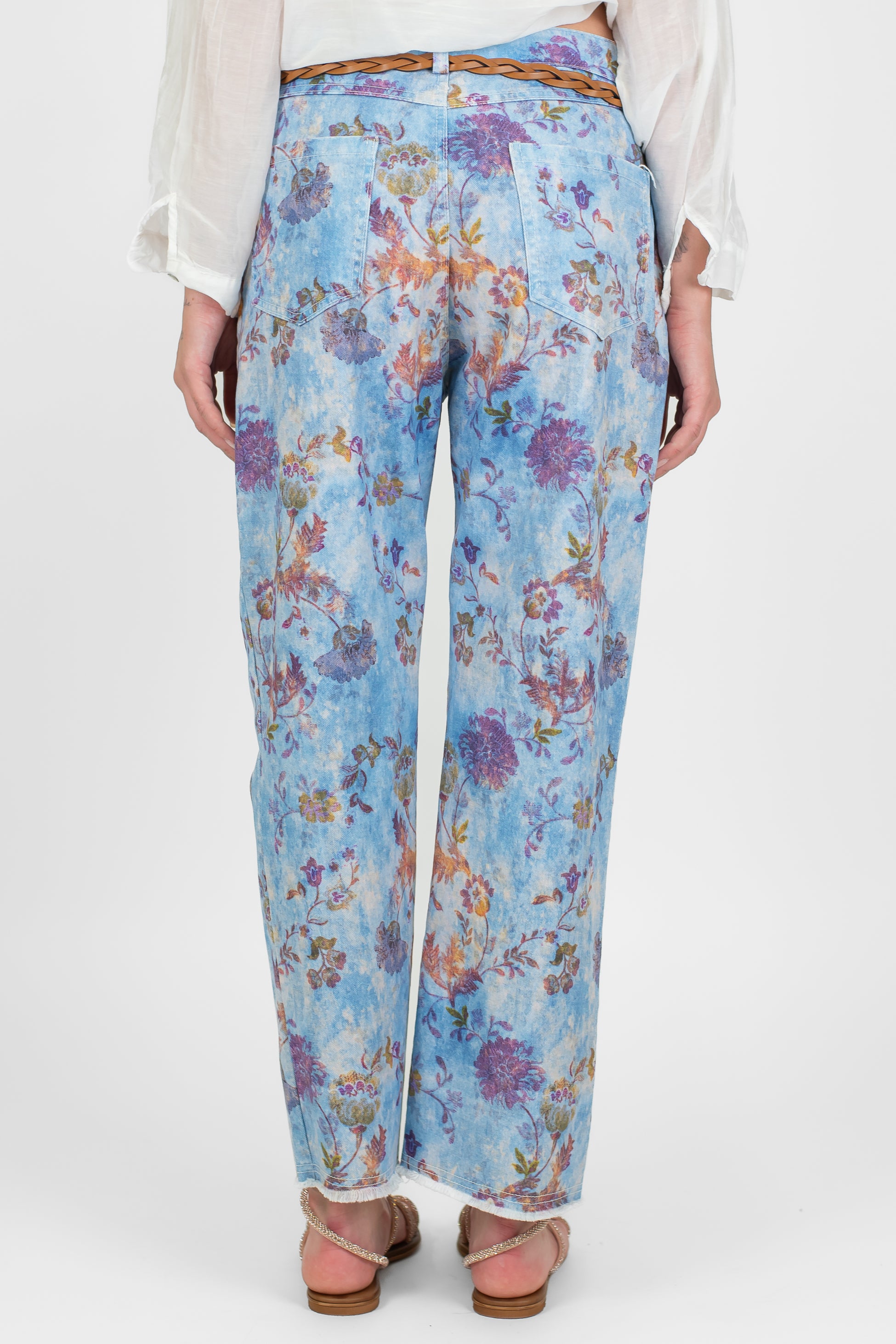 Tensione in - Pantalone fantasia floreale in denim
