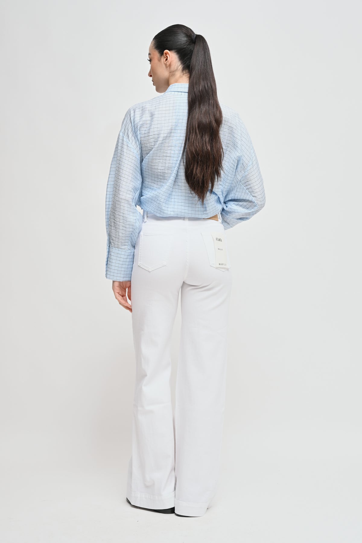 Maryley - Pantalone flare in denim colorato