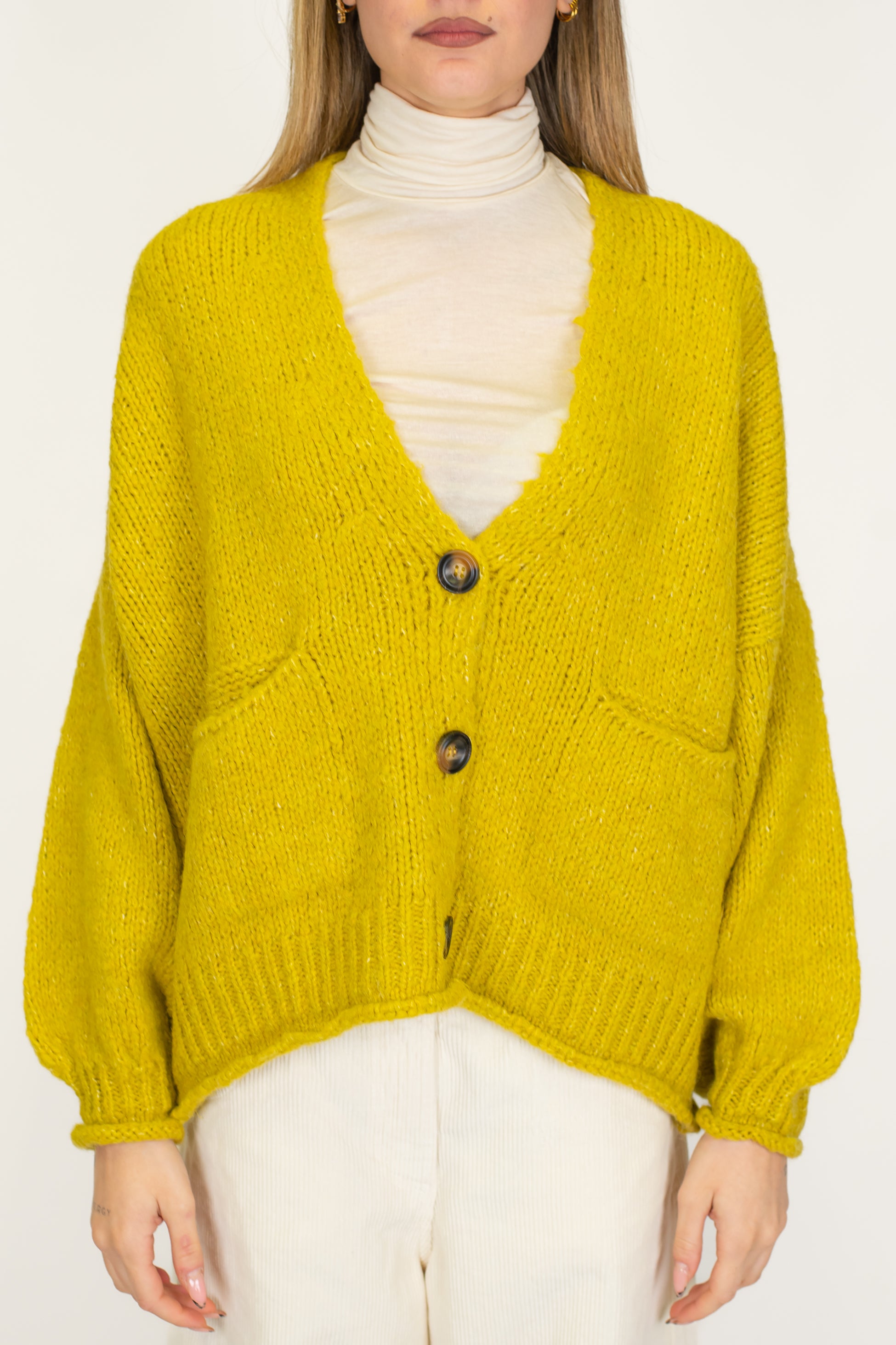 Haveone - Cardigan over in misto lana con chiusura a tre bottoni
