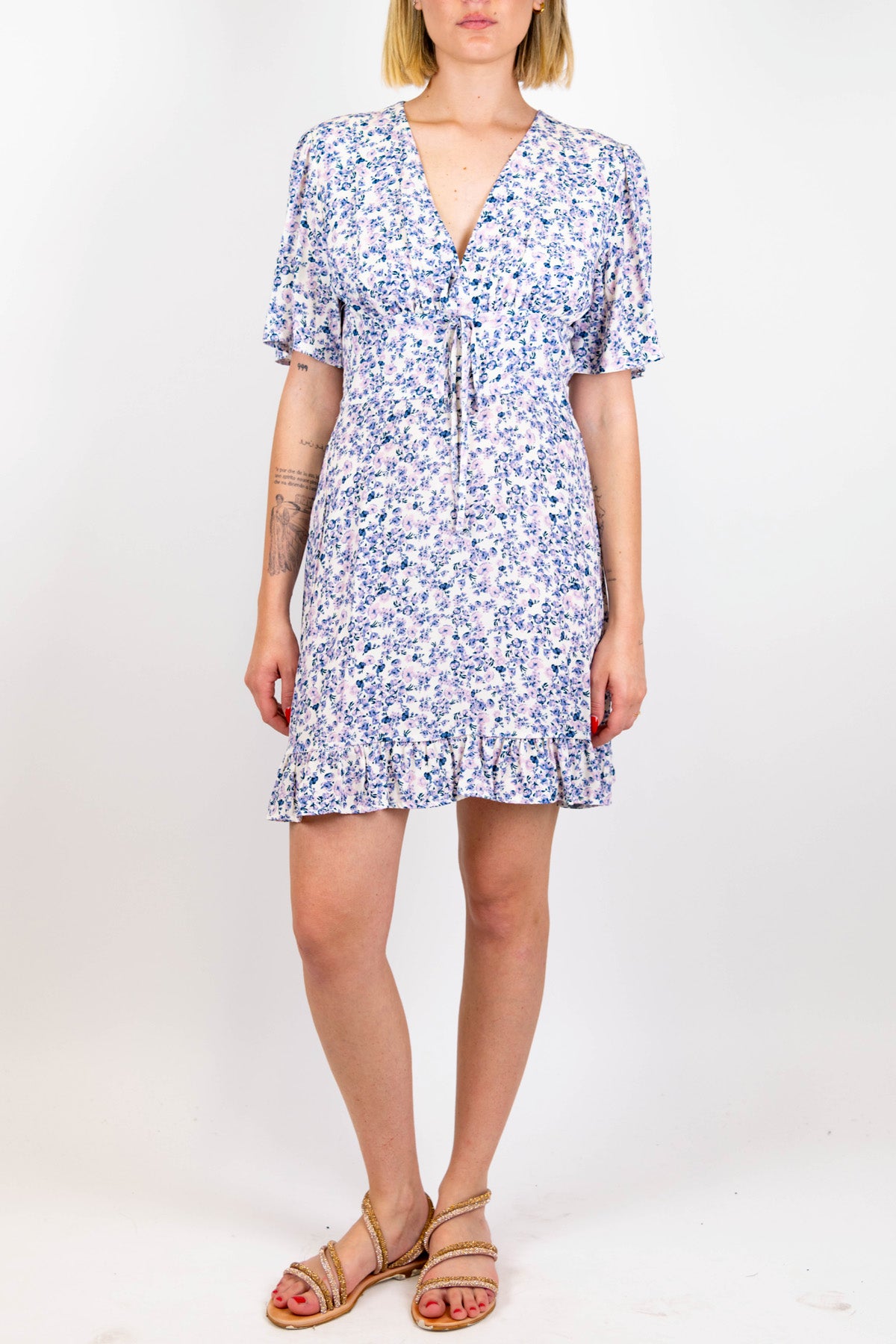 Tensione in - Abito corto mezzamanica fantasia provenzale in viscosa