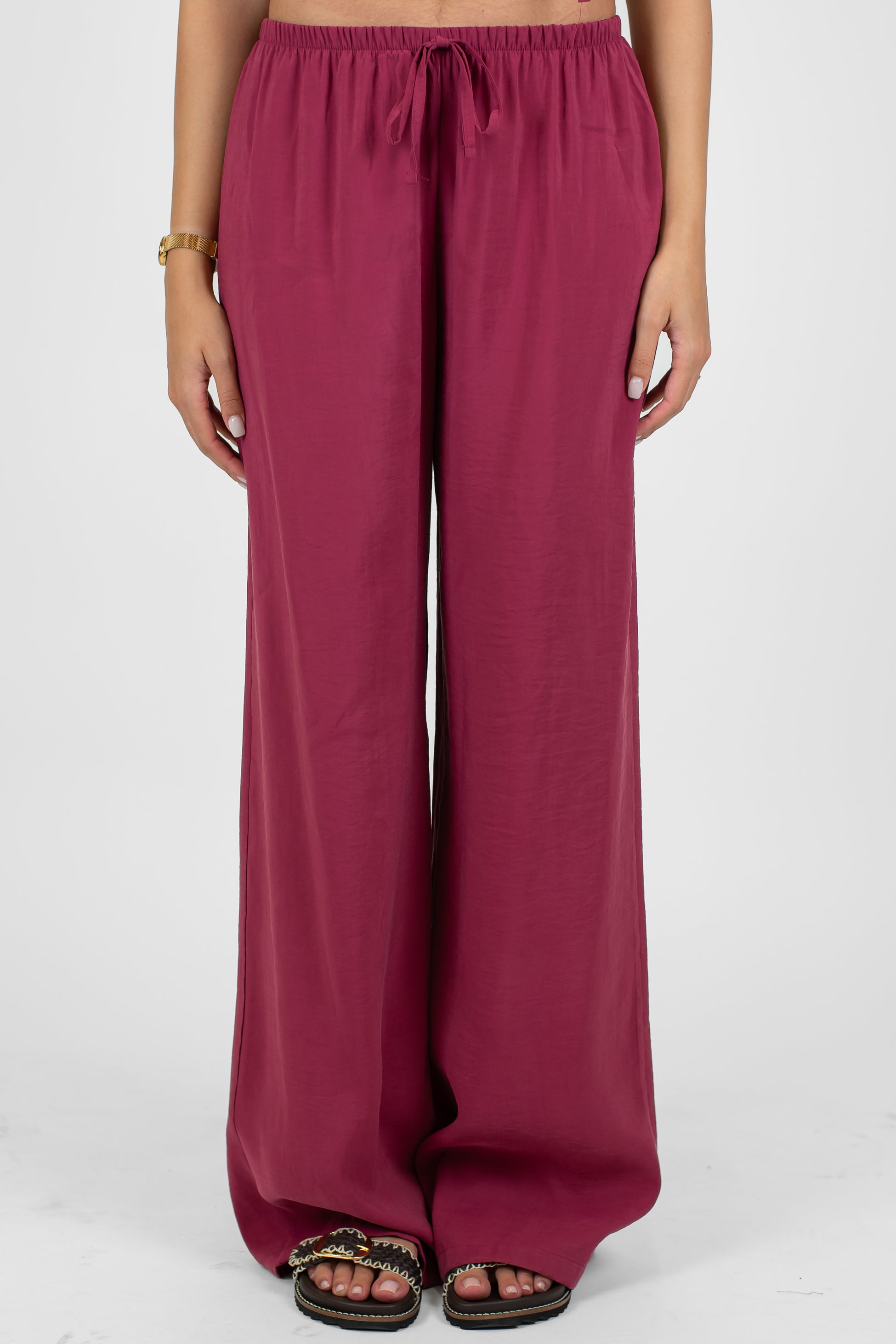 Haveone - Coordinato in modal con t-shirt scollo a V con lacci e pantalone palazzo con coulisse