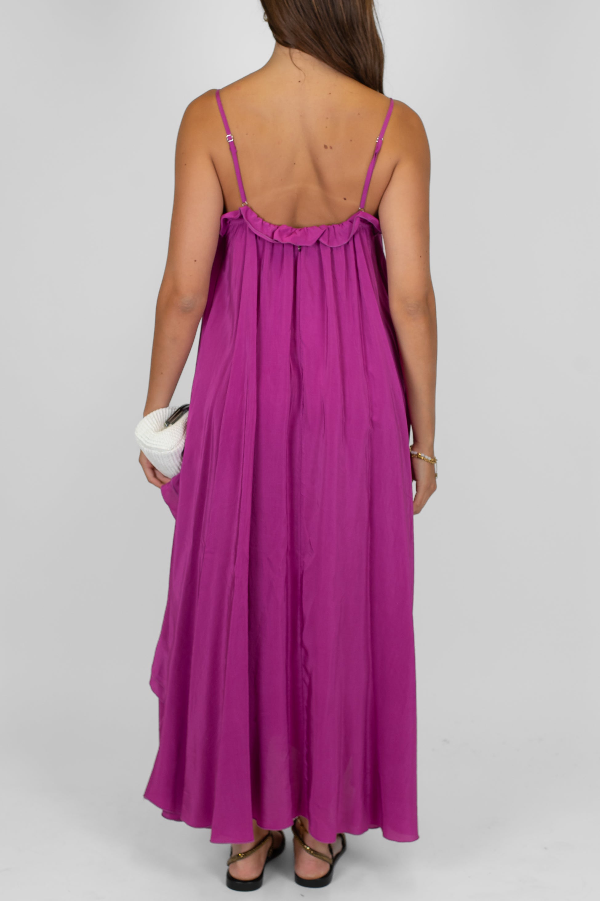 Dixie - Abito lungo con bretelline in viscosa leggera con rouches laterali