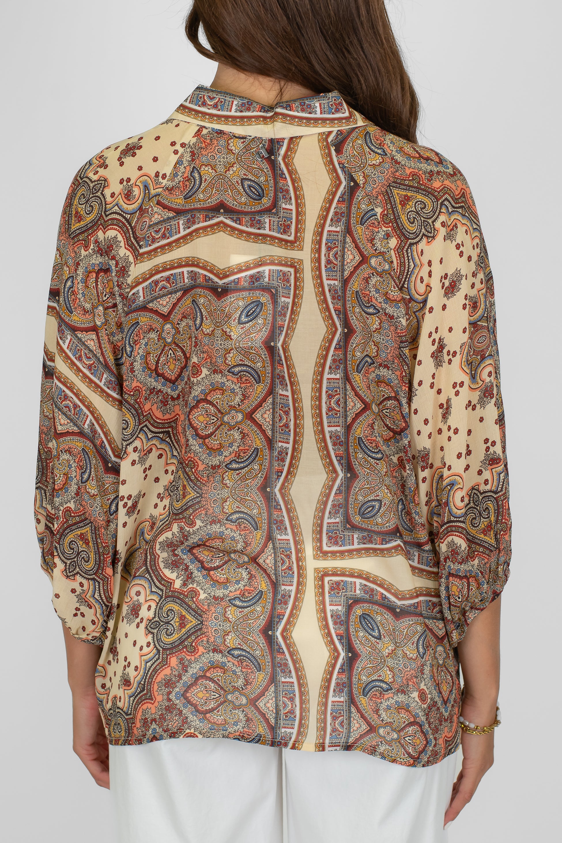 Dixie - Camicia fantasia astratta in viscosa leggera con manica tre quarti