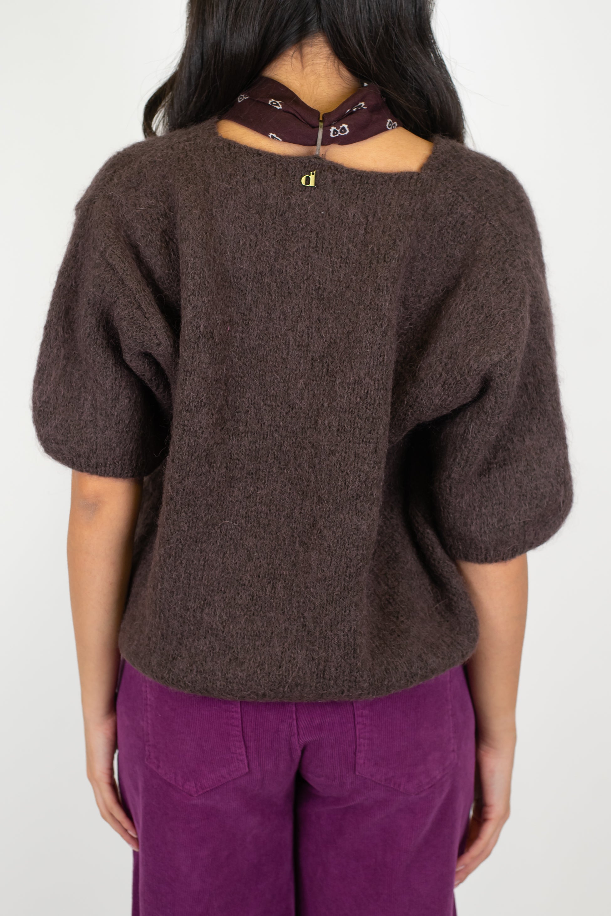 Dixie - Maglia mezza manica in lana mohair con bandana a contrasto