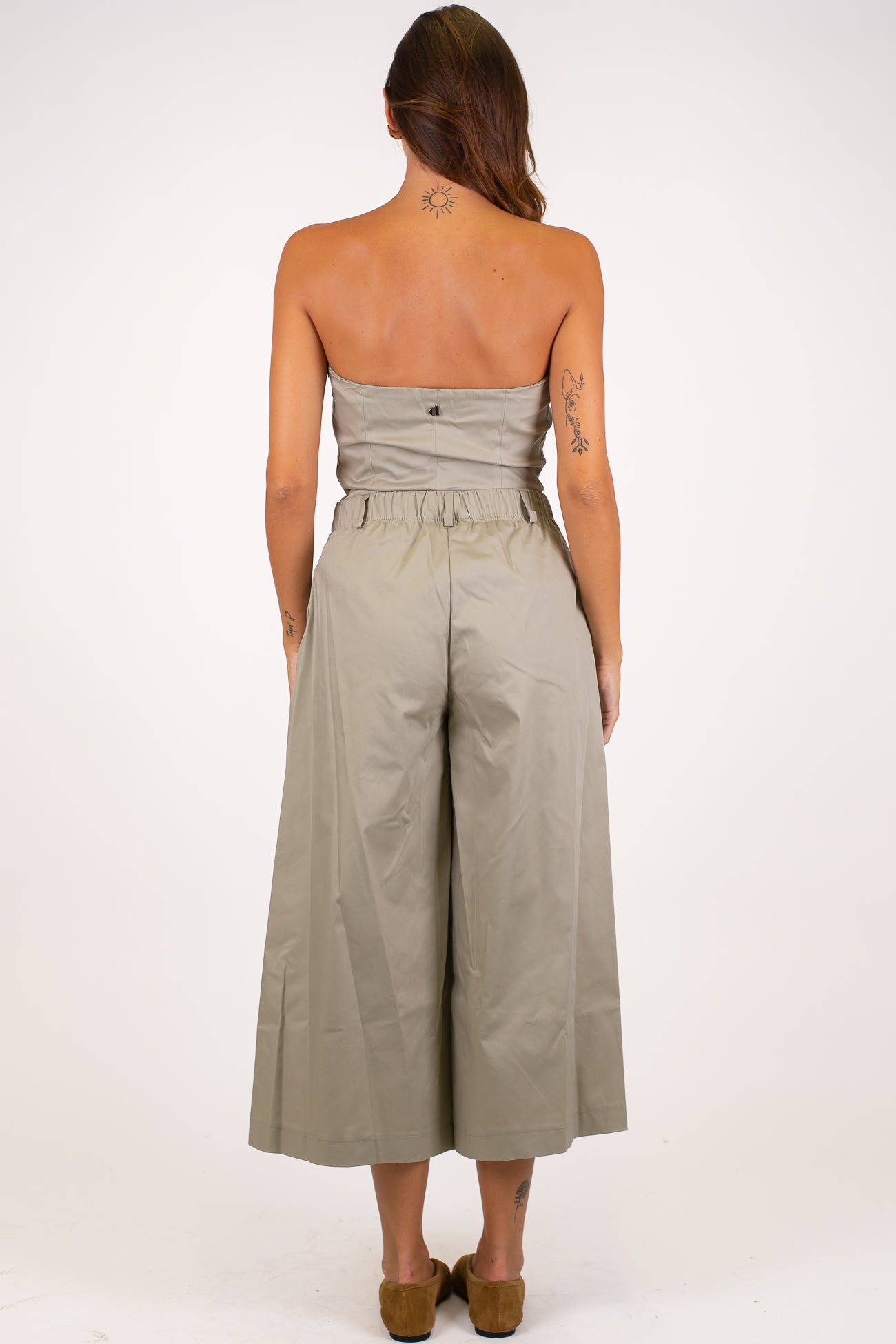 Dixie - Coordinato in cotone tela paracadute con top a fascia e pantalone crop