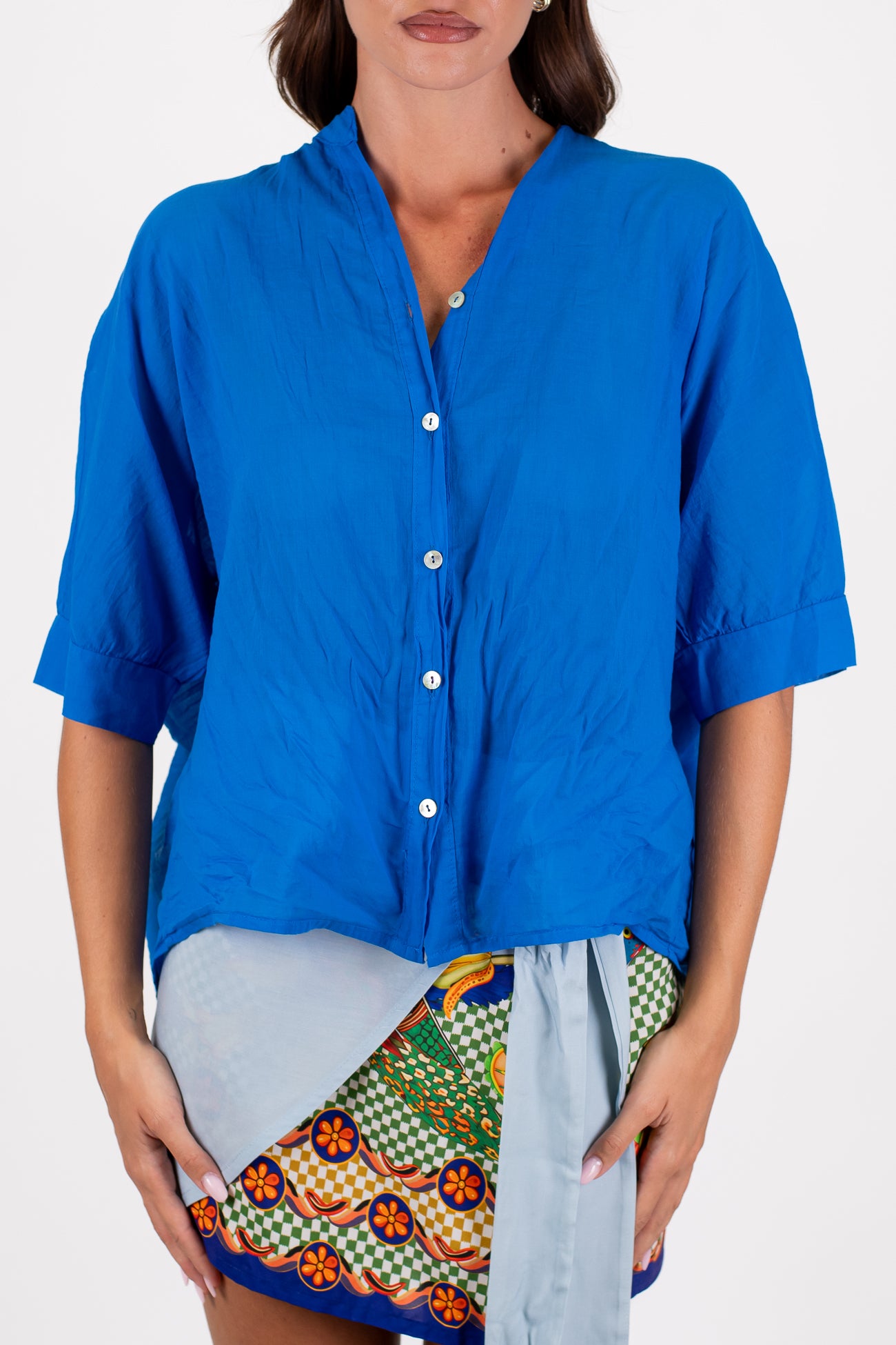 Dixie - Camicia collo alla coreana in mussola di cotone