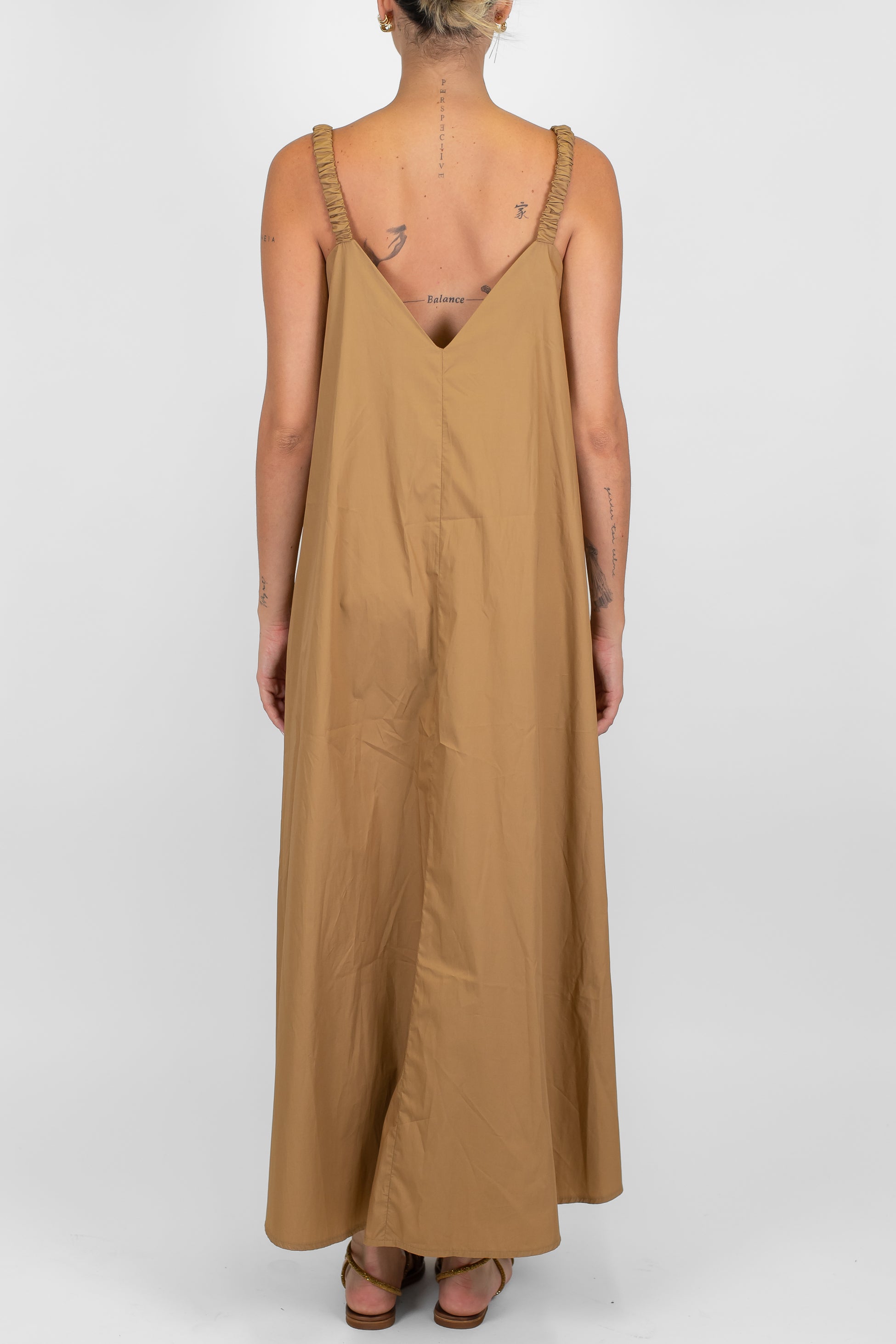 Motel - Abito lungo in cotone con spallina arricciata