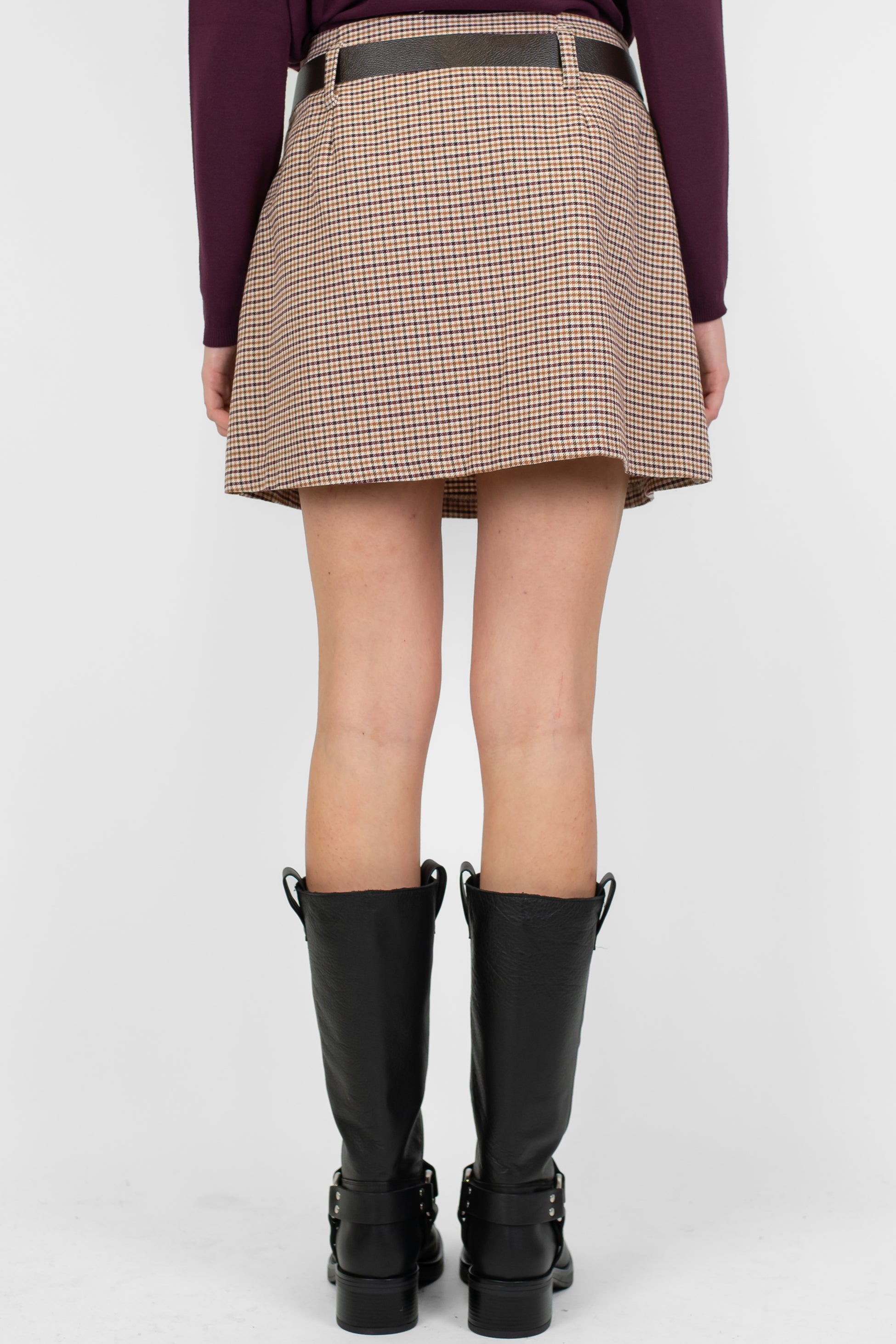 Haveone - Minigonna microfantasia quadri con cintura al passante