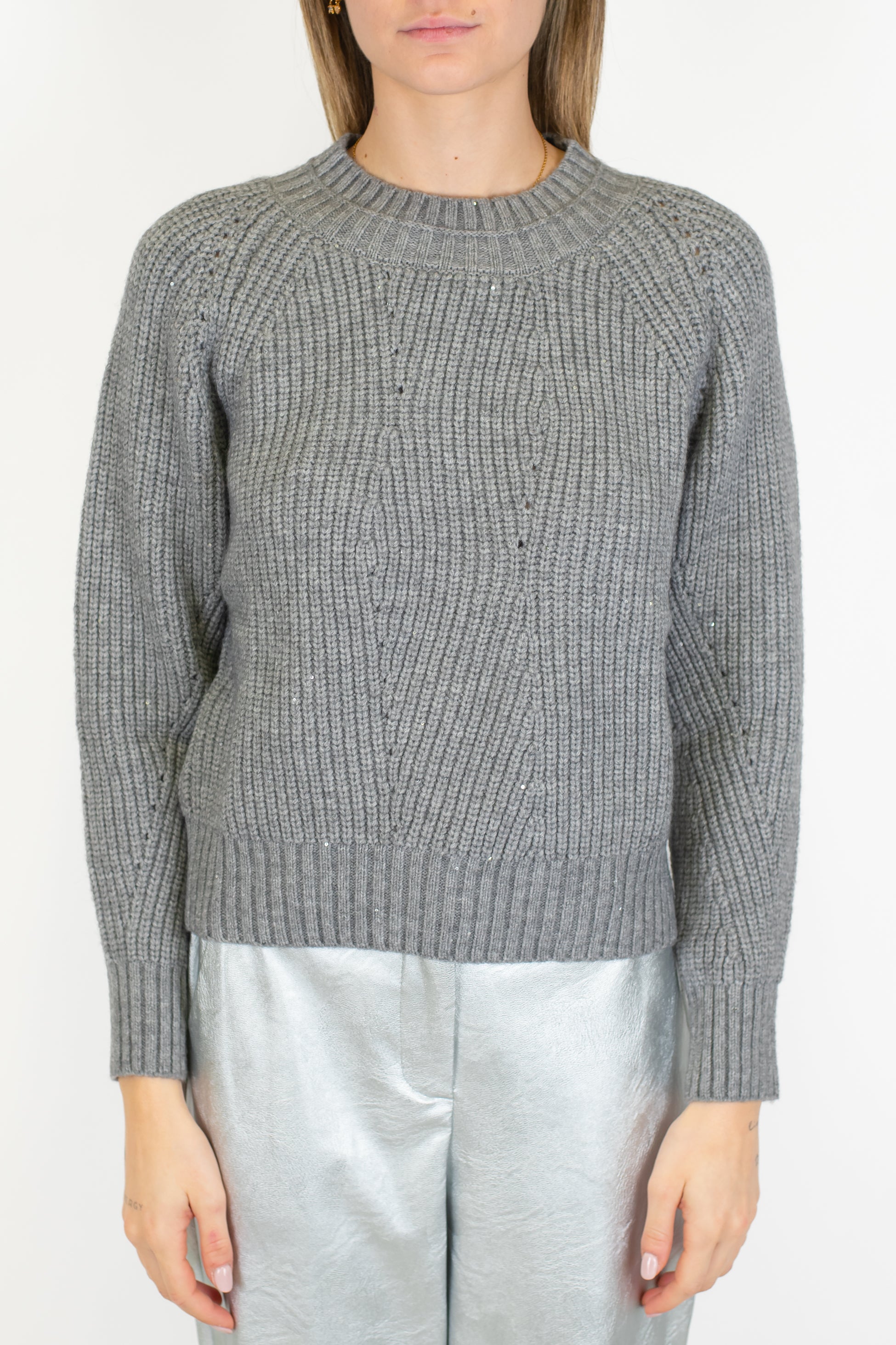 Dixie - Maglia girocollo a costine con paillettes