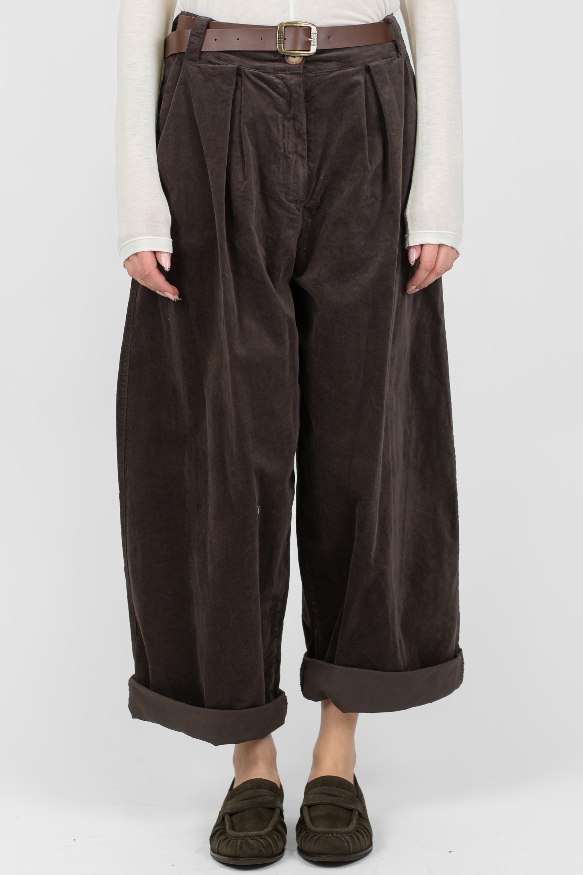 Haveone - Pantalone balloon a gamba ampia in velluto con pinces