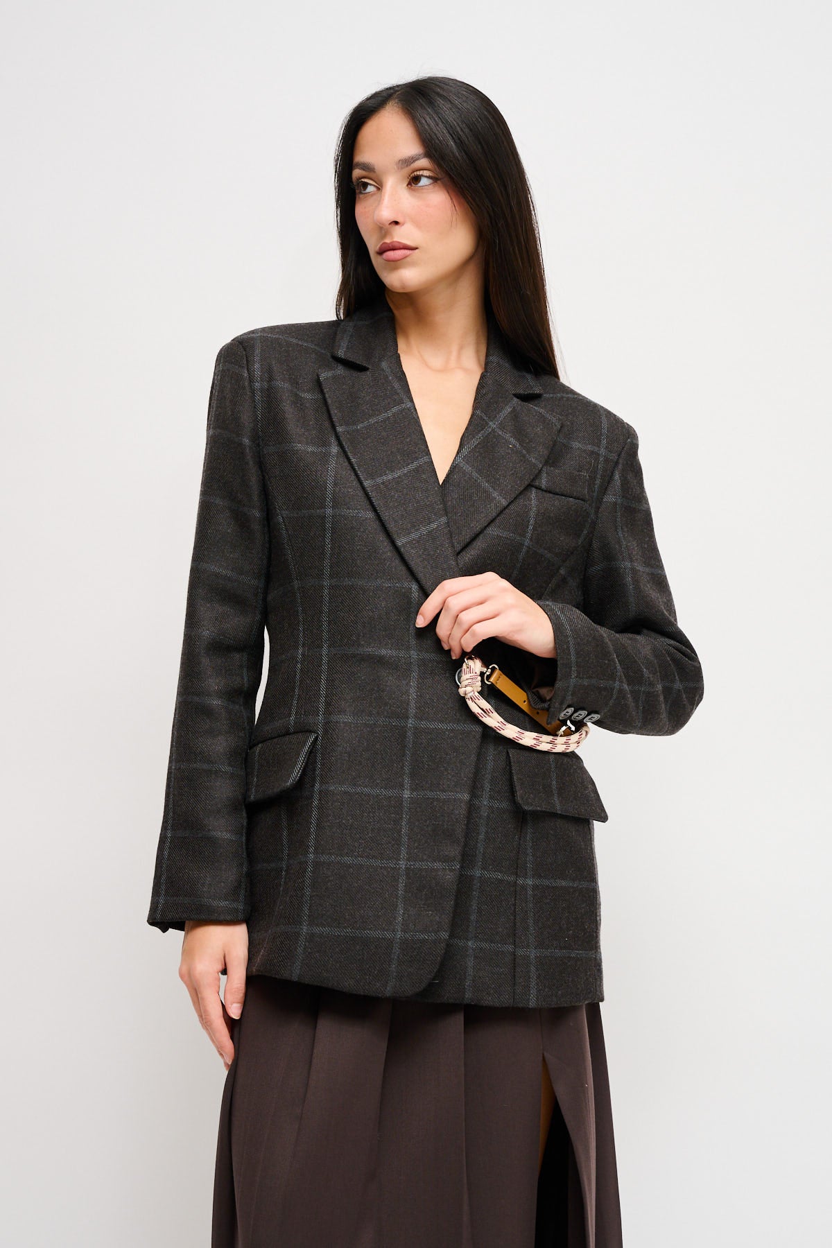 Maryley - Giacca doppiopetto fantasia check in misto lana