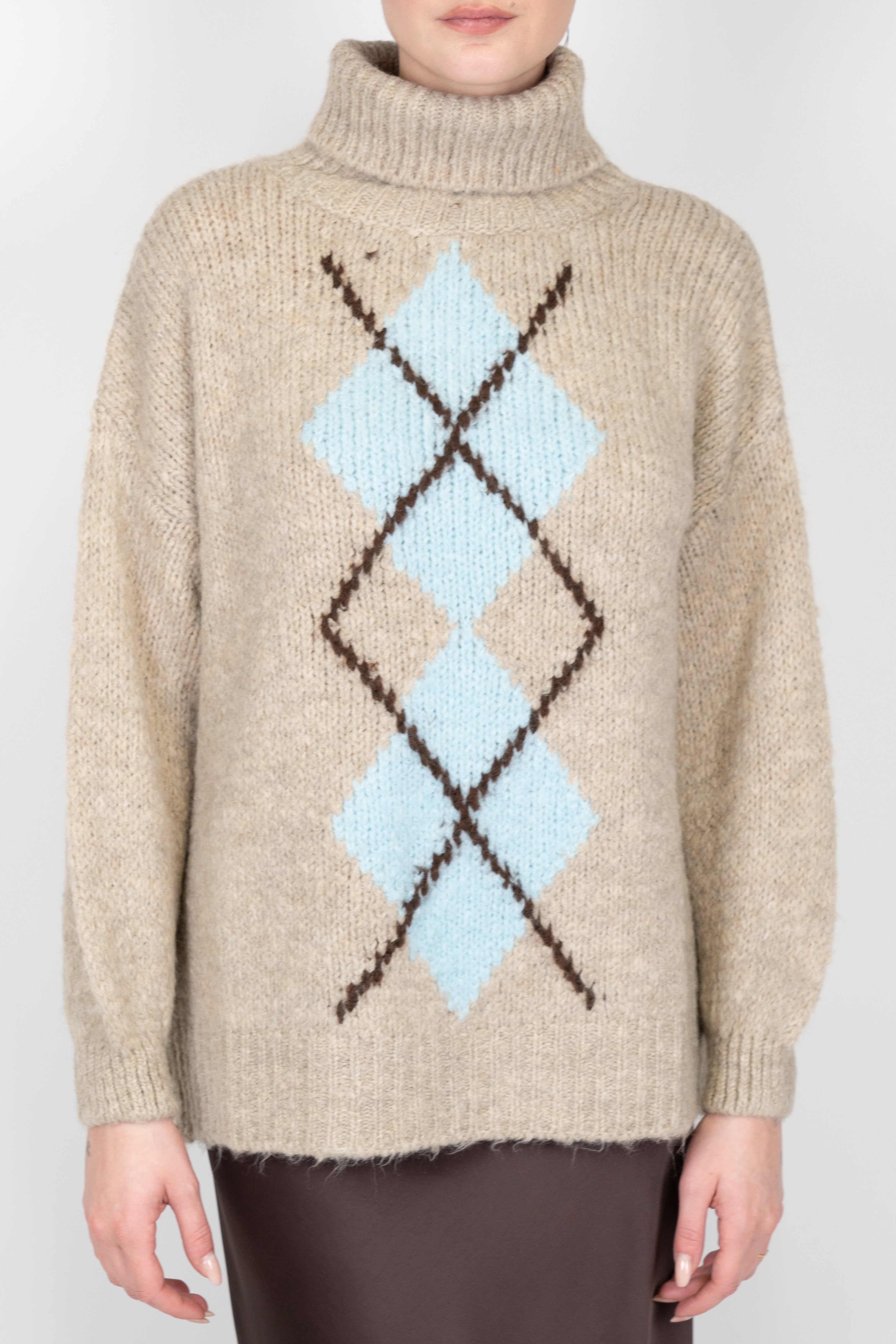 Haveone - Dolcevita in misto lana con fantasia rombi centrale