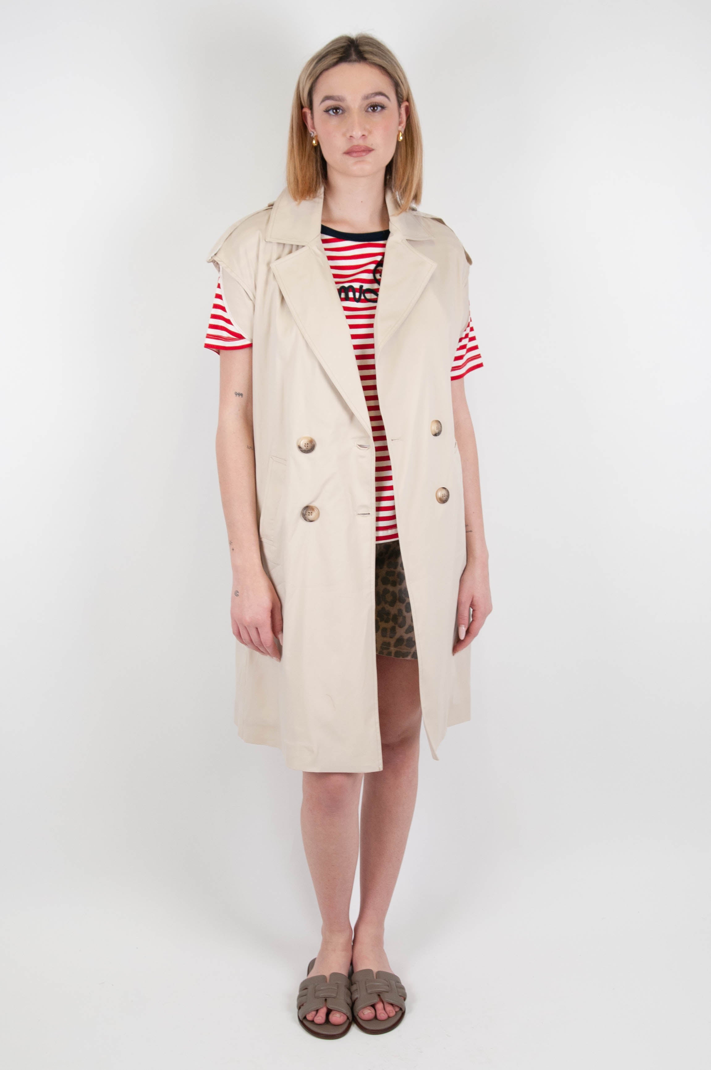 Haveone - Trench smanicato doppiopetto con cintura