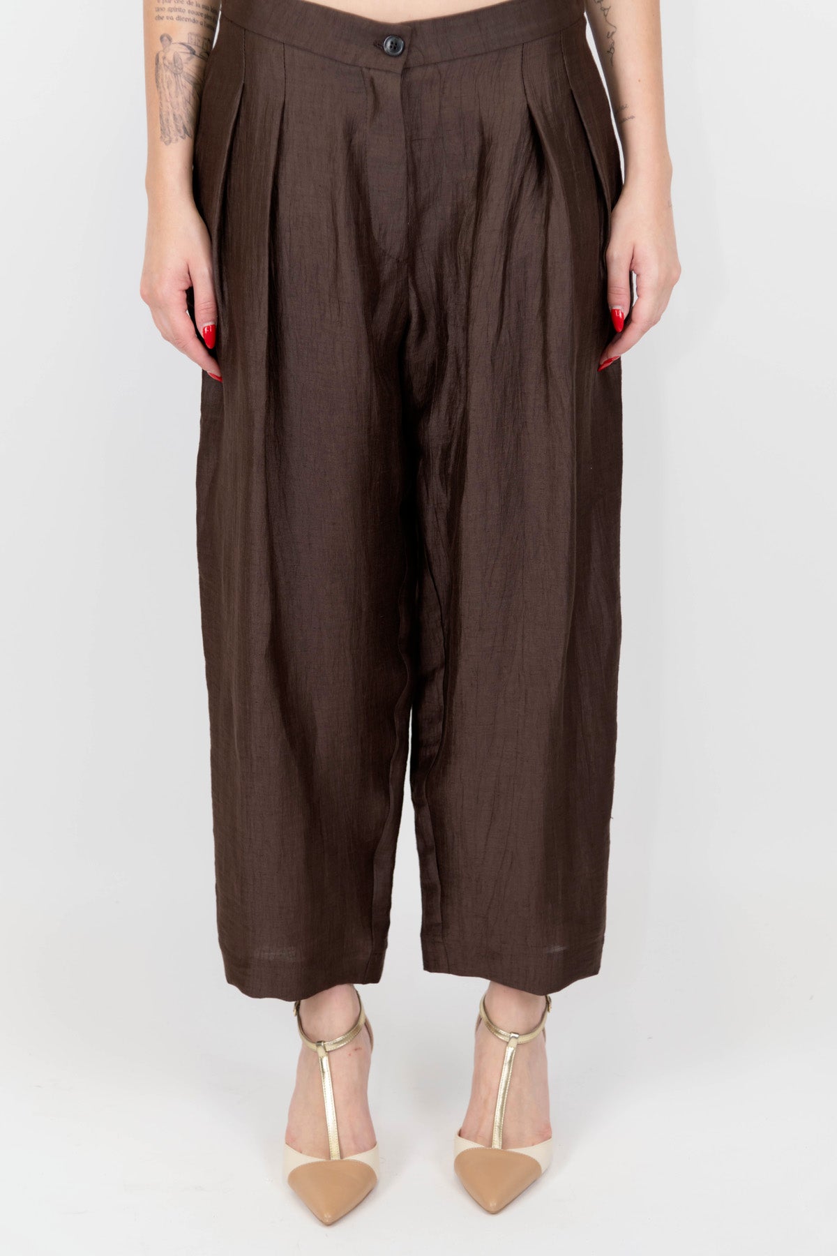 Maryley - Pantalone balloon con pinces in lino